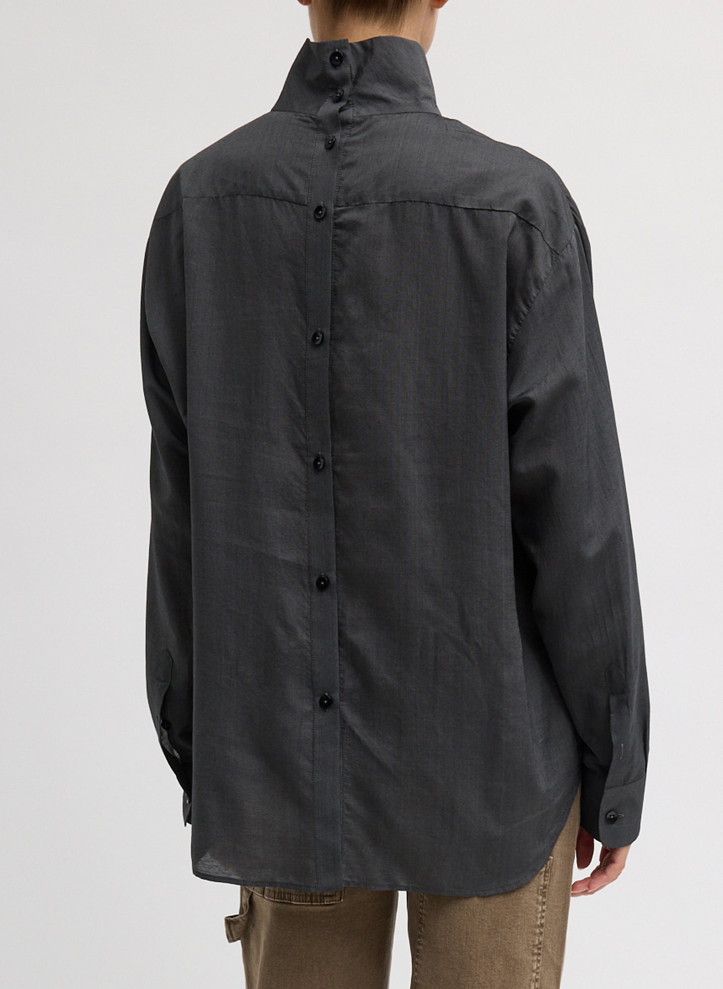 Ultra Light Silk Tencel Funnel Neck Shirt | Tibi Black