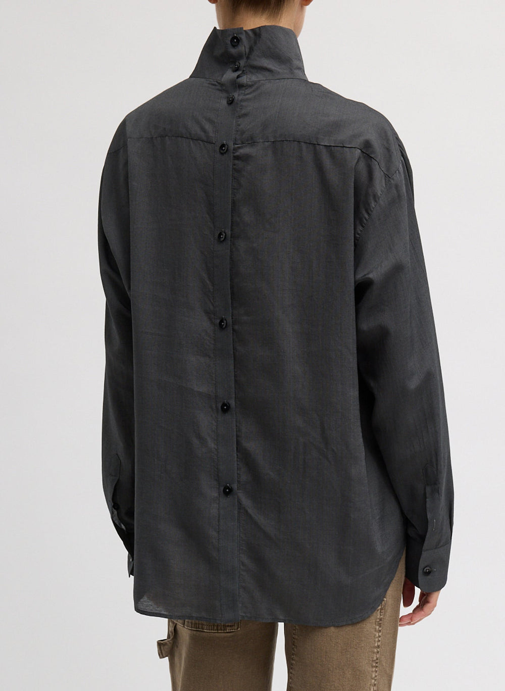 Ultra Light Silk Tencel Funnel Neck Shirt | Tibi Black