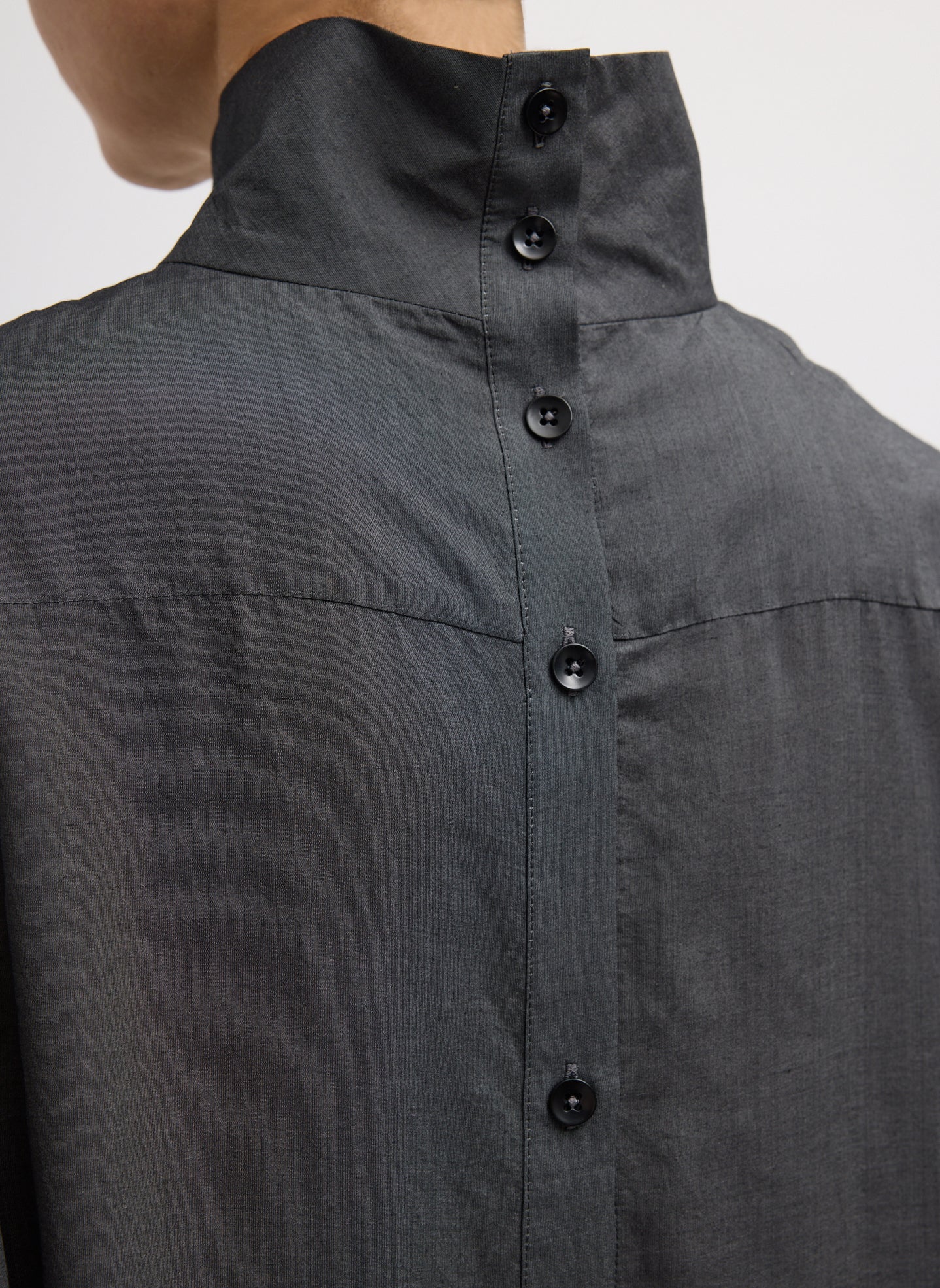 Ultra Light Silk Tencel Funnel Neck Shirt | Tibi Black