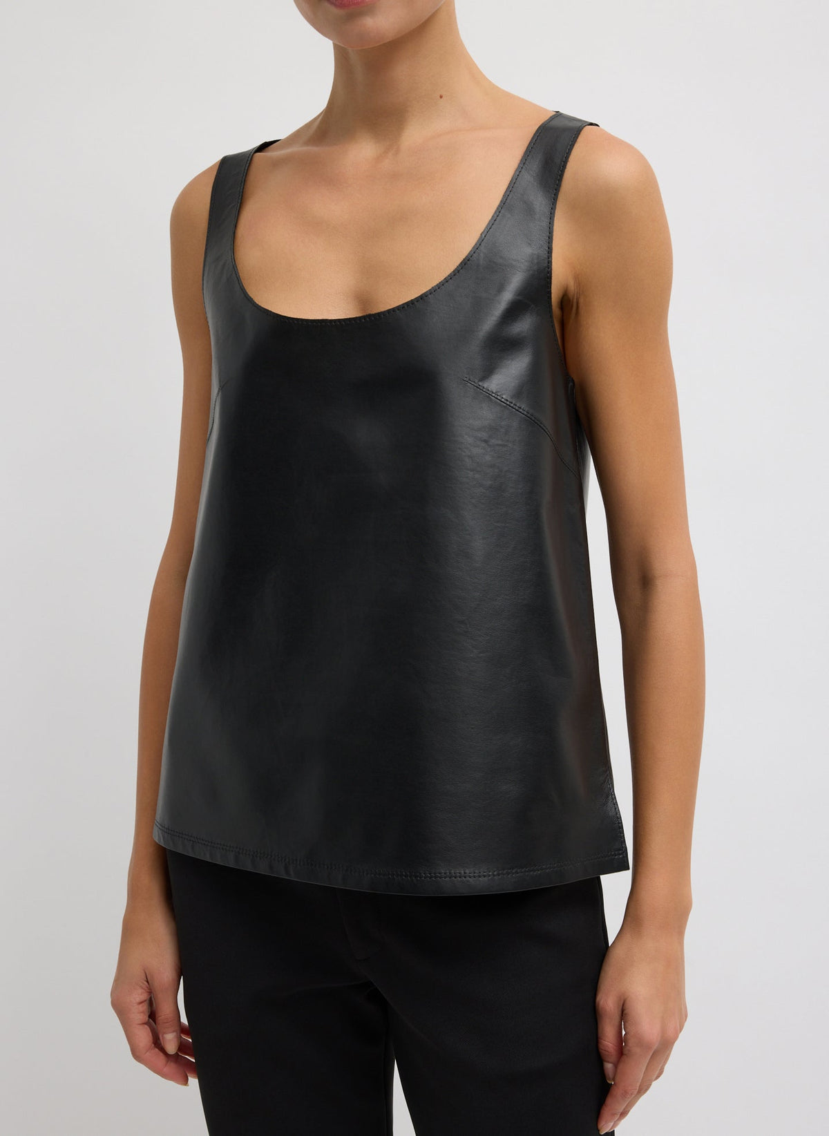 Light Weight Leather Tank Top | Tibi Black