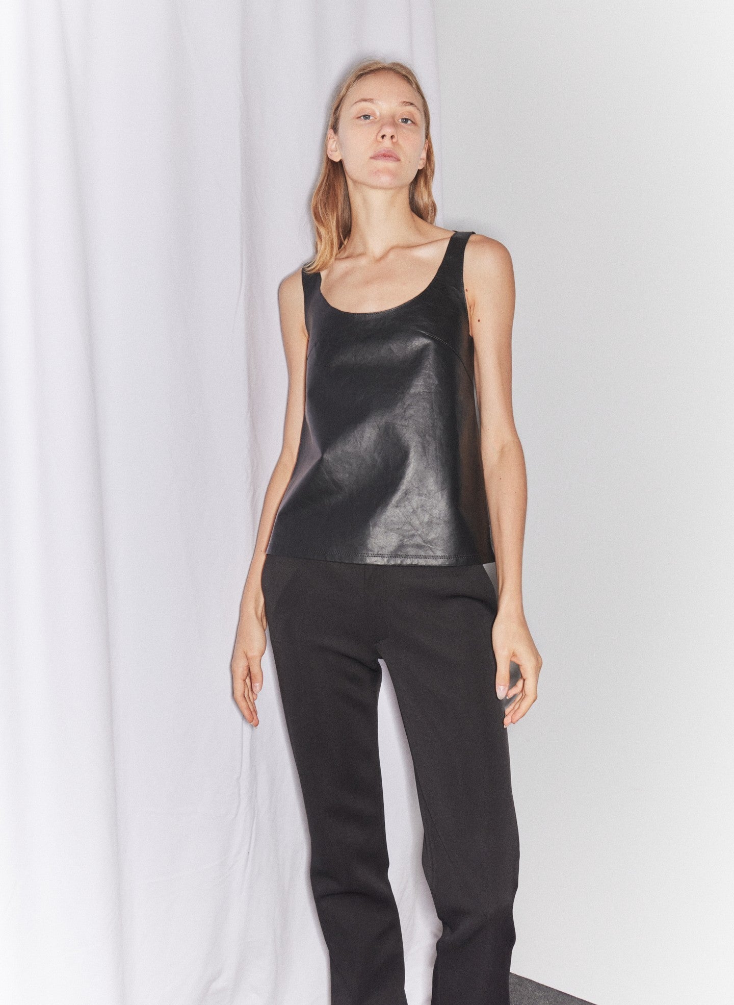 Light Weight Leather Tank Top | Tibi Black