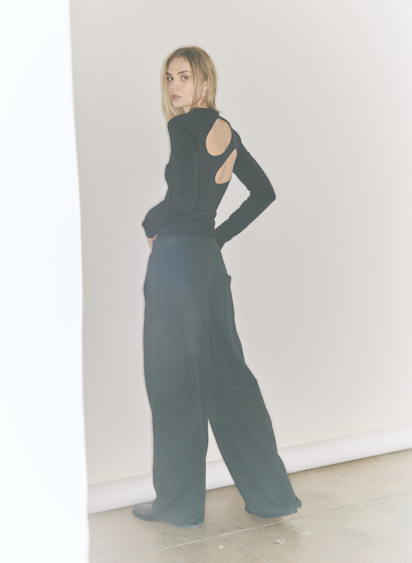 Compact Ultra Stretch Cut Out Back Top | Tibi Black