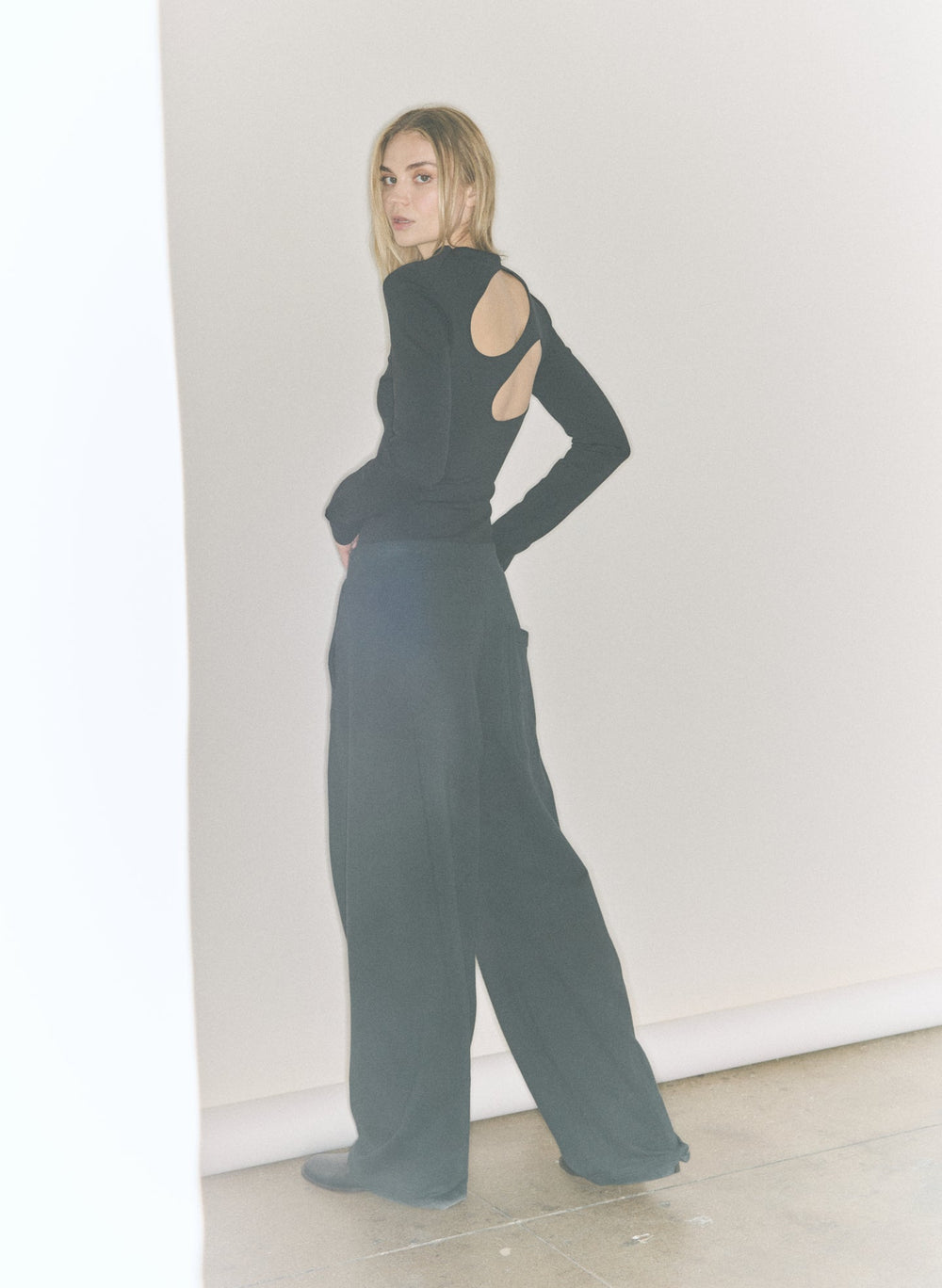 Compact Ultra Stretch Cut Out Back Top | Tibi Black