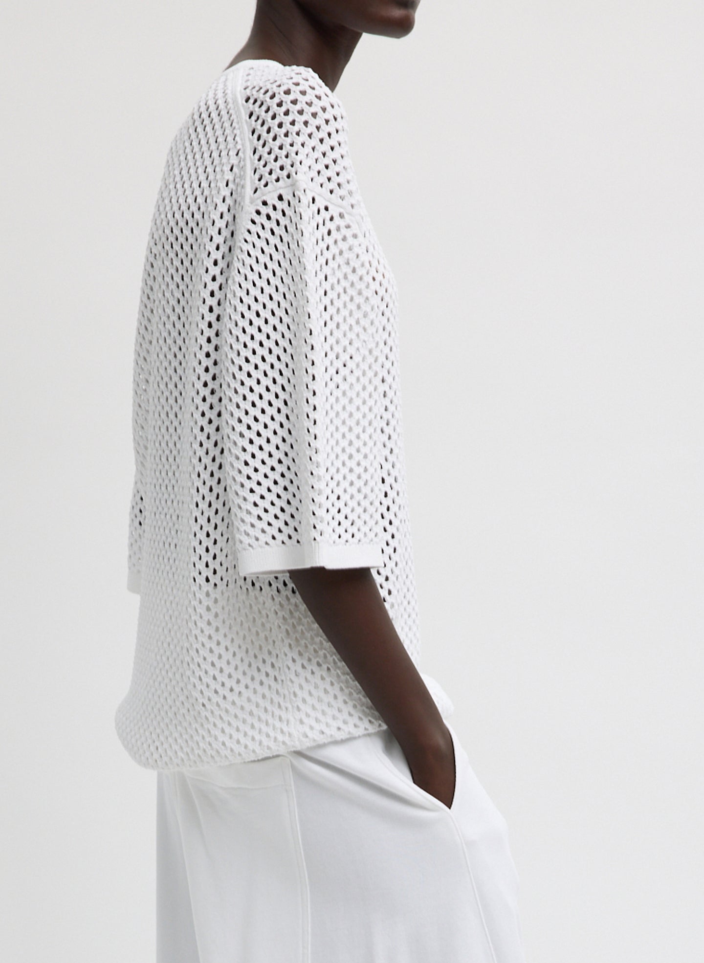 Crochet Netting Oversized Easy T-Shirt | Tibi White