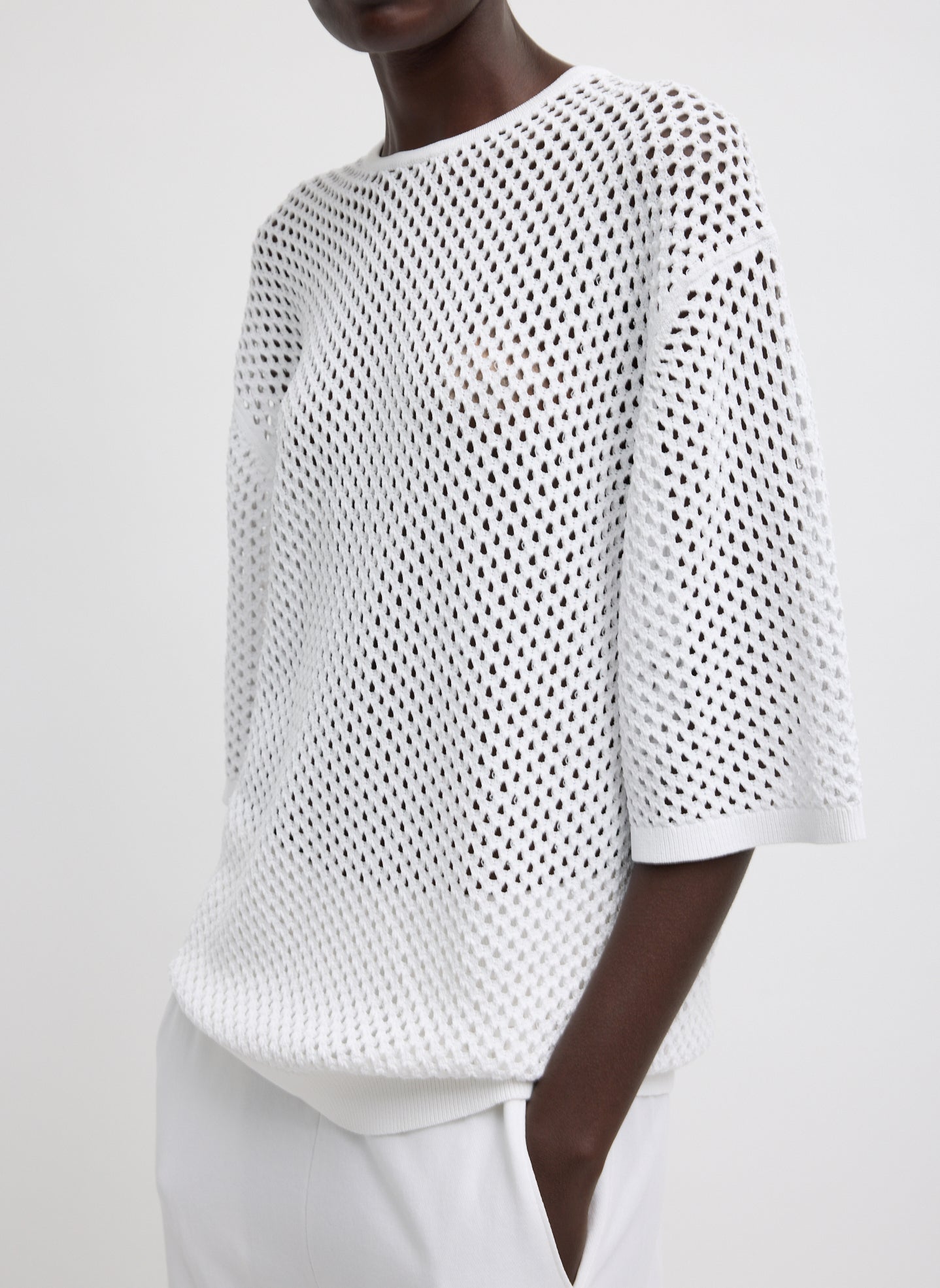 Crochet Netting Oversized Easy T-Shirt | Tibi White