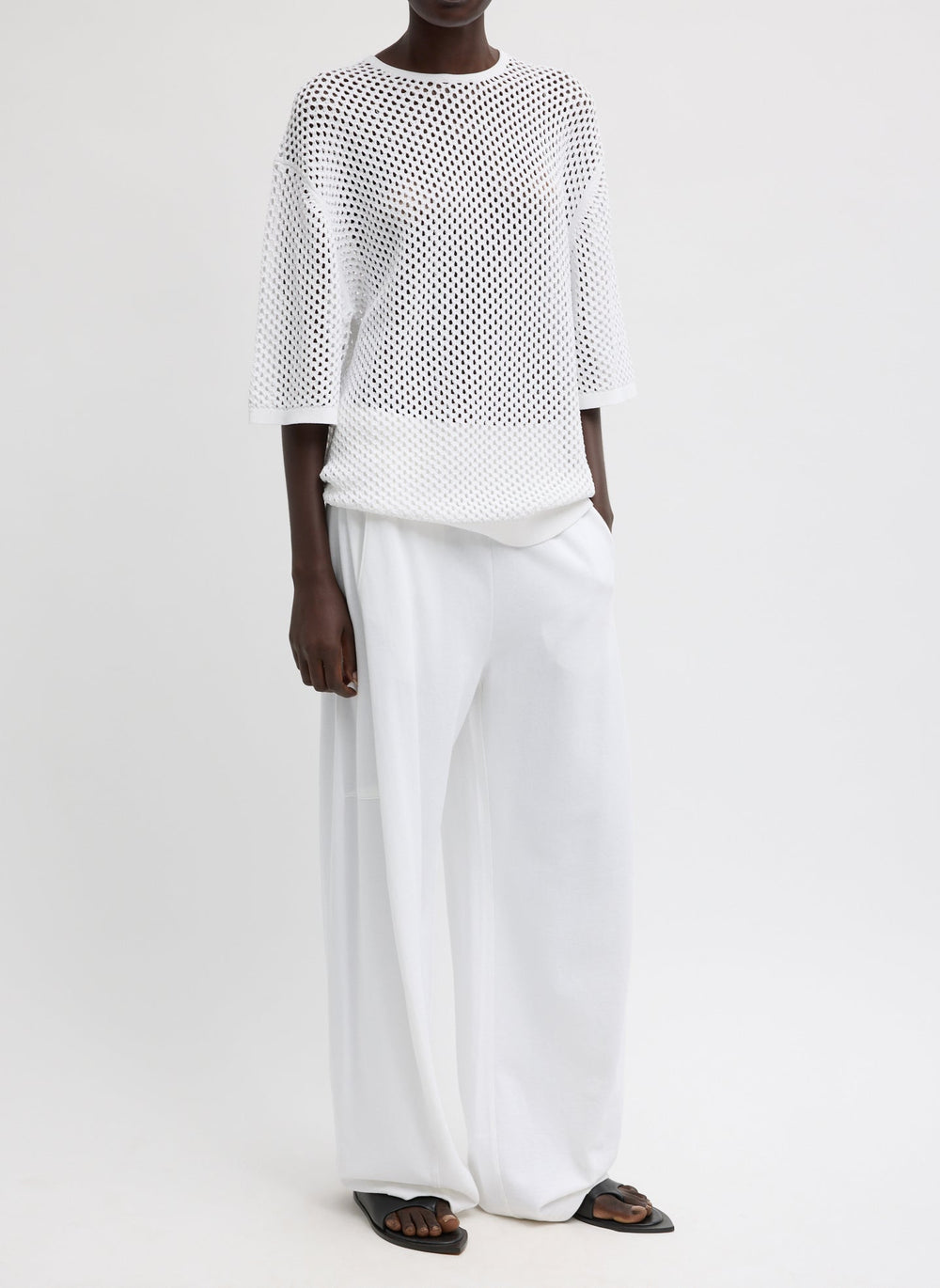 Crochet Netting Oversized Easy T-Shirt | Tibi White