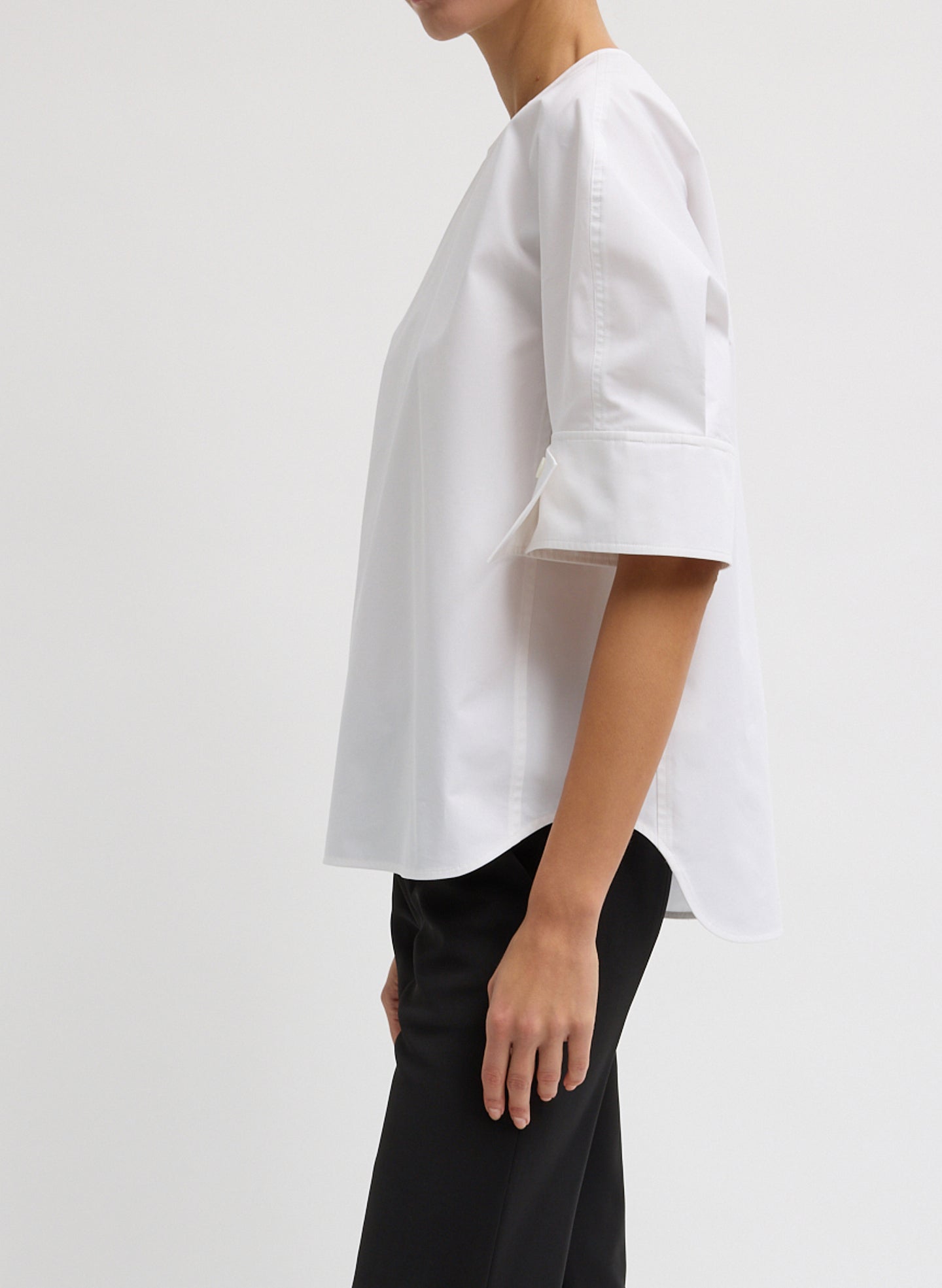 Compact Eco Poplin Reverse Sleeve Top | Tibi White