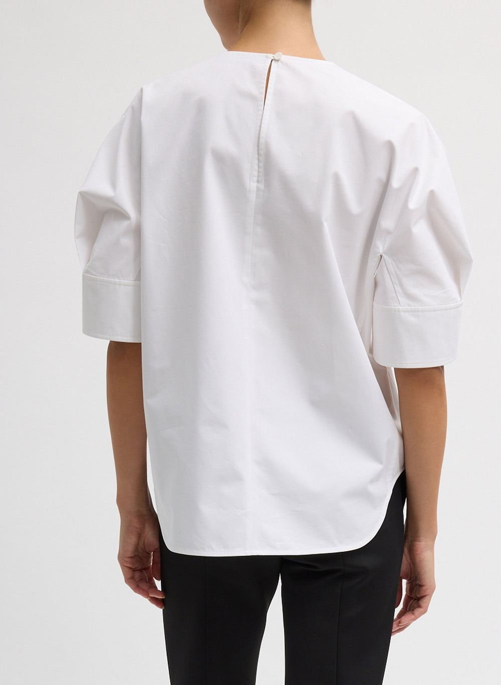Compact Eco Poplin Reverse Sleeve Top | Tibi White