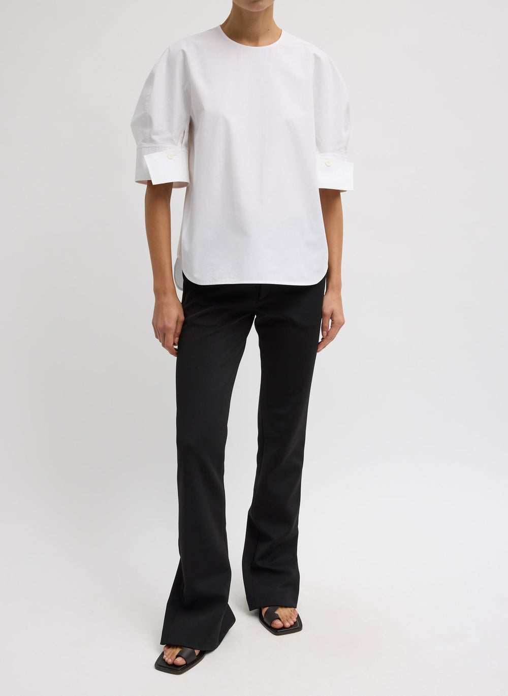 Compact Eco Poplin Reverse Sleeve Top | Tibi White