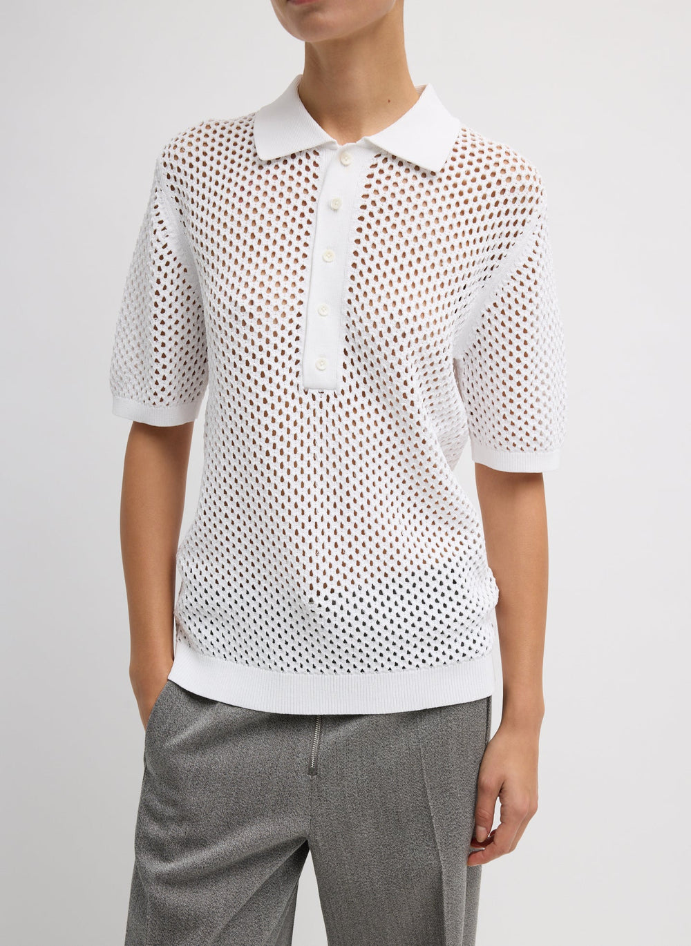 Crochet Netting Slim Polo | Tibi White