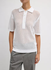 Crochet Netting Slim Polo | Tibi White