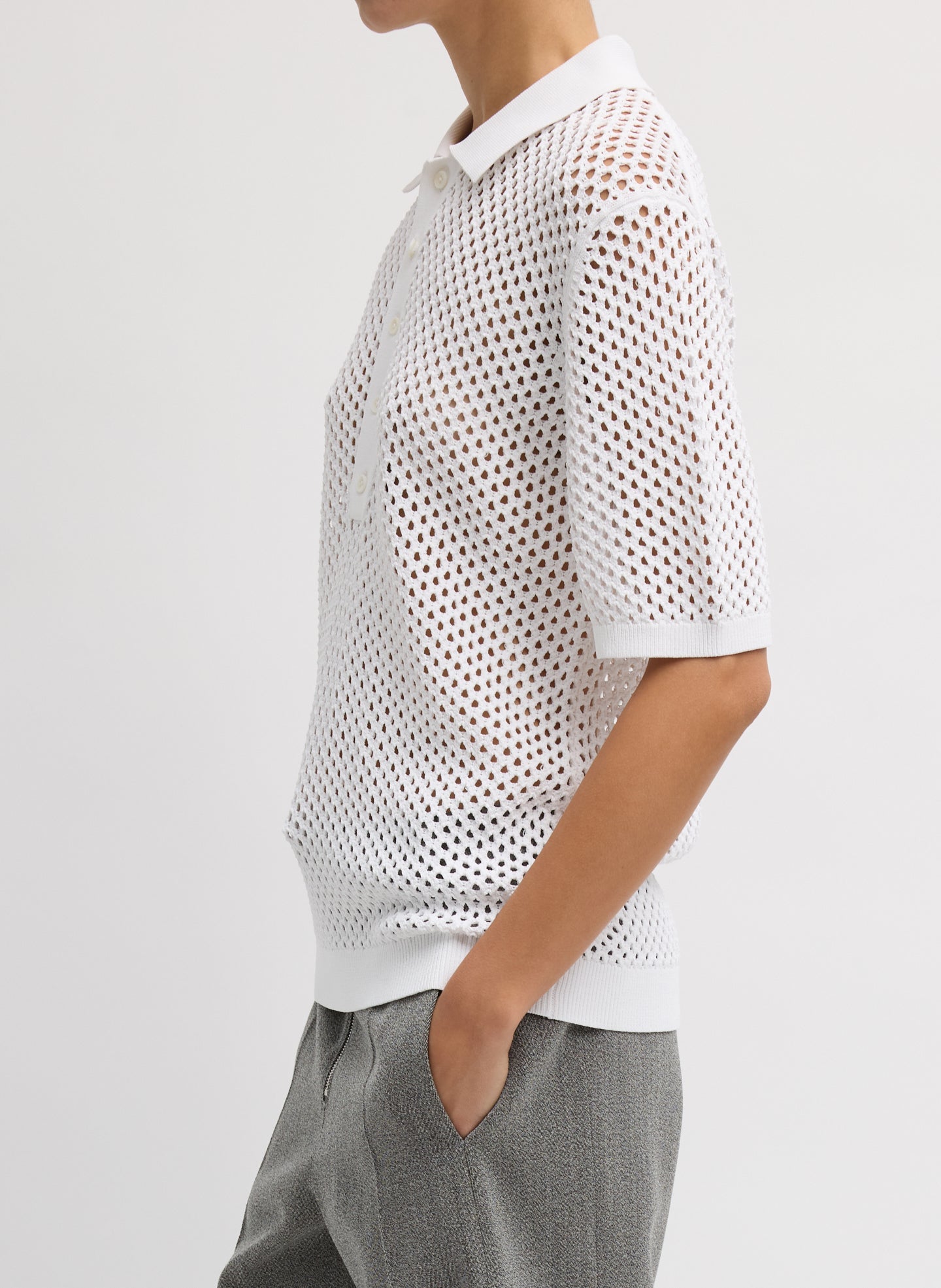 Crochet Netting Slim Polo | Tibi White