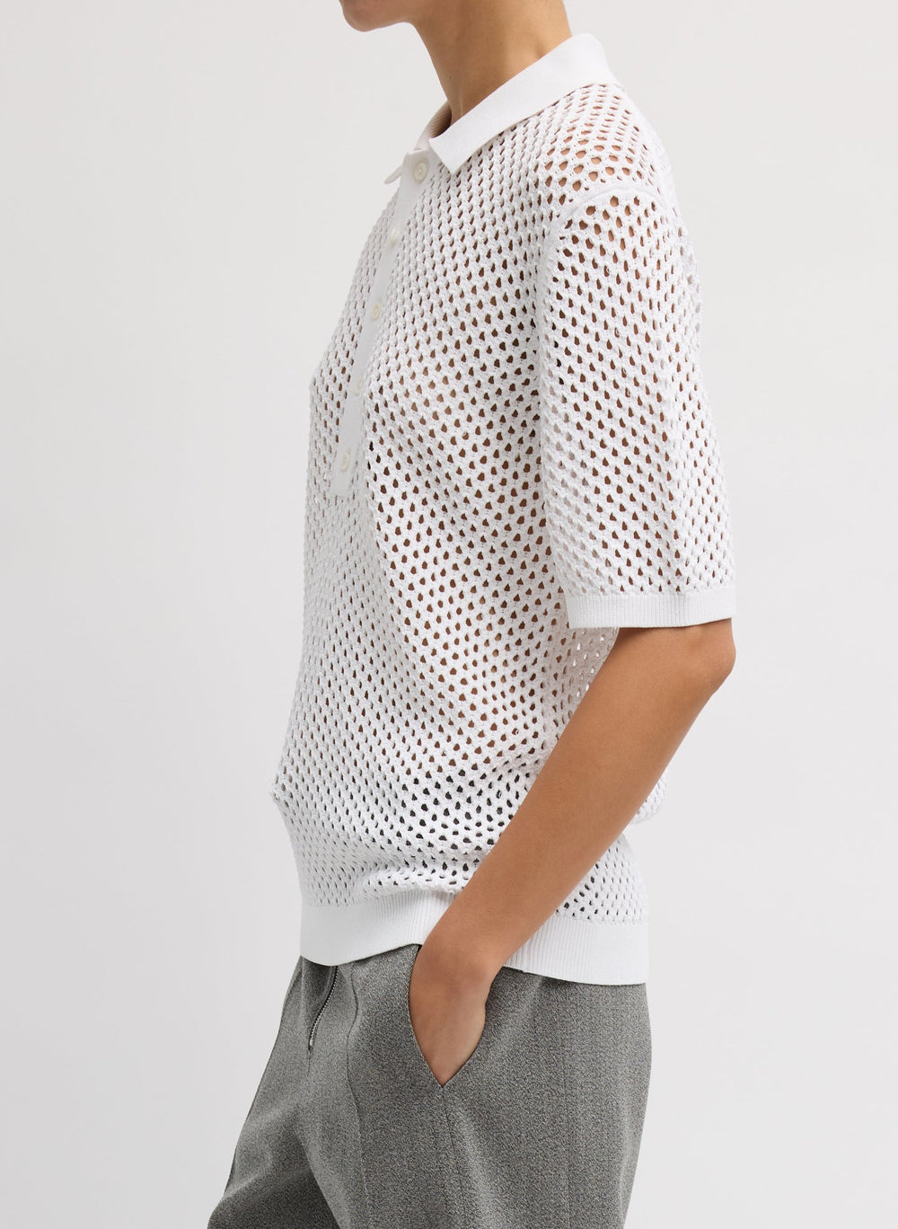 Crochet Netting Slim Polo | Tibi White