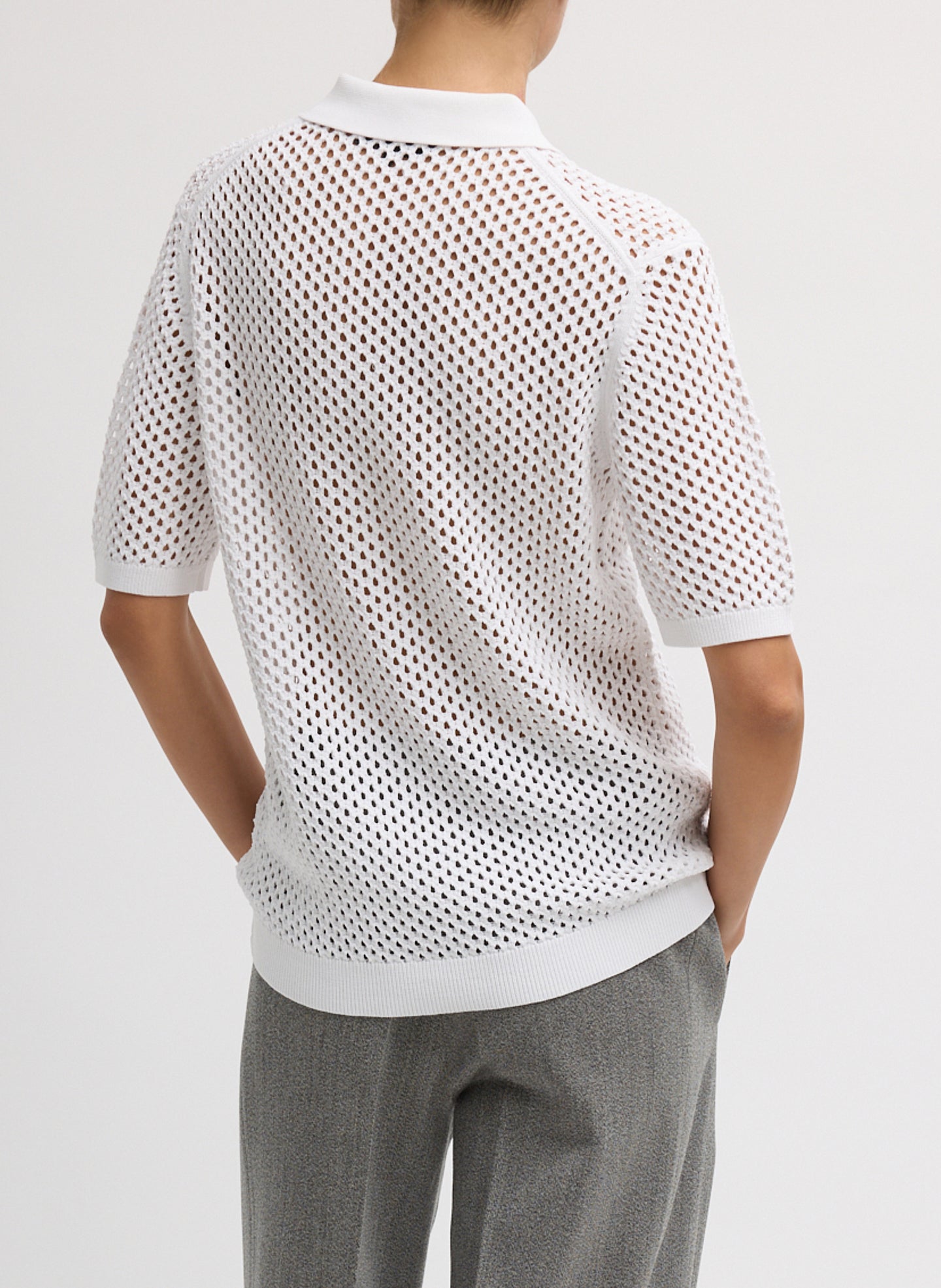 Crochet Netting Slim Polo | Tibi White