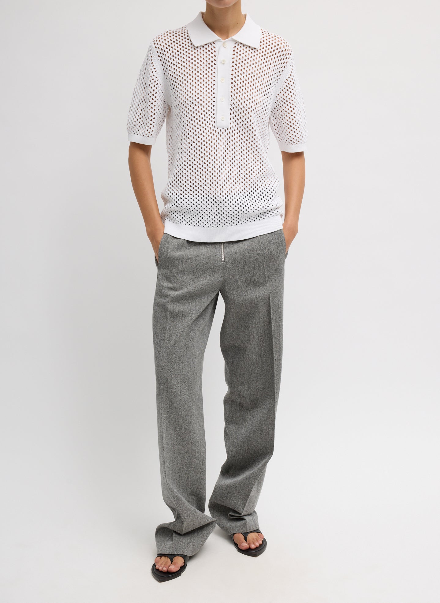 Crochet Netting Slim Polo | Tibi White