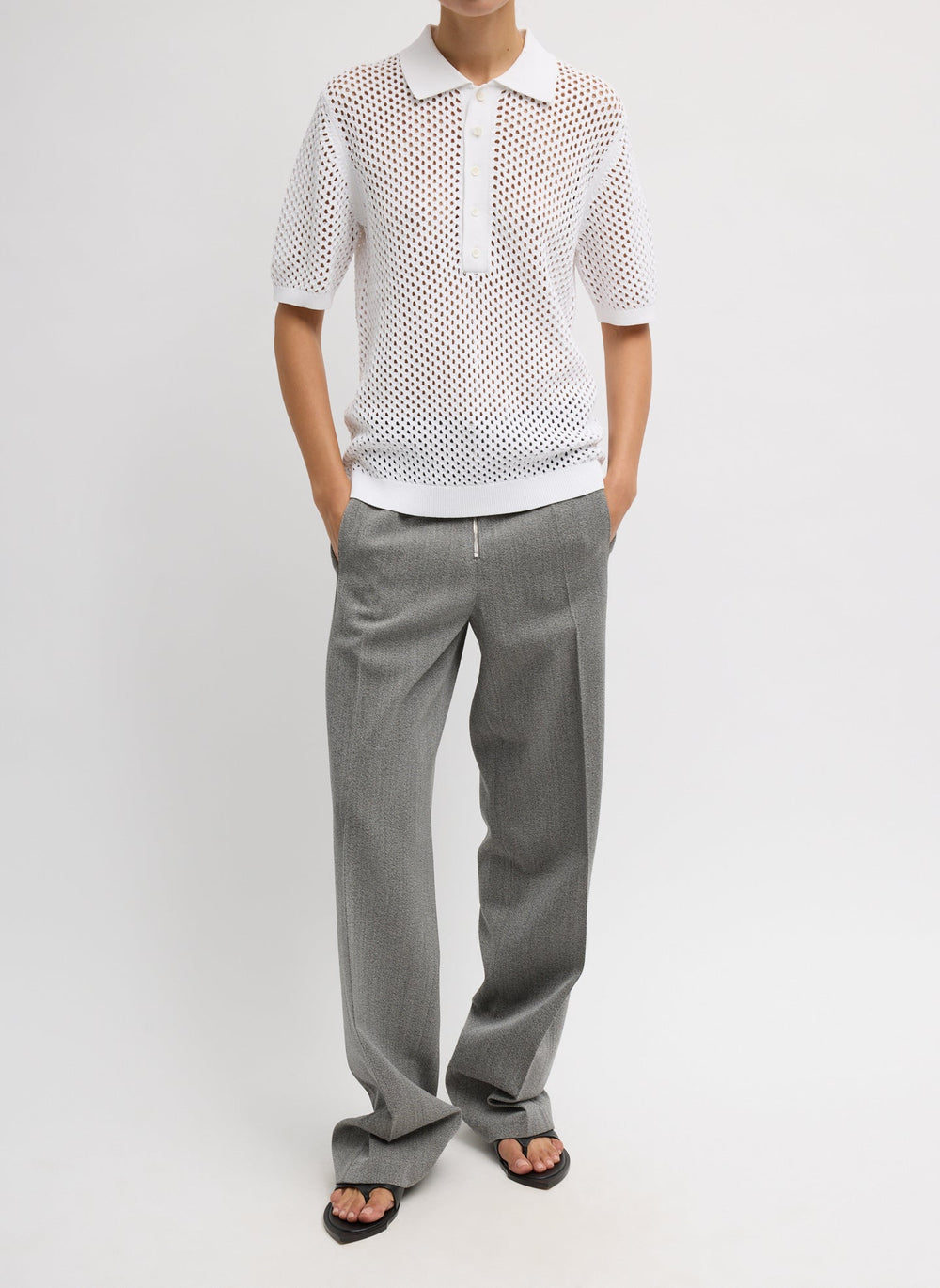 Crochet Netting Slim Polo | Tibi White
