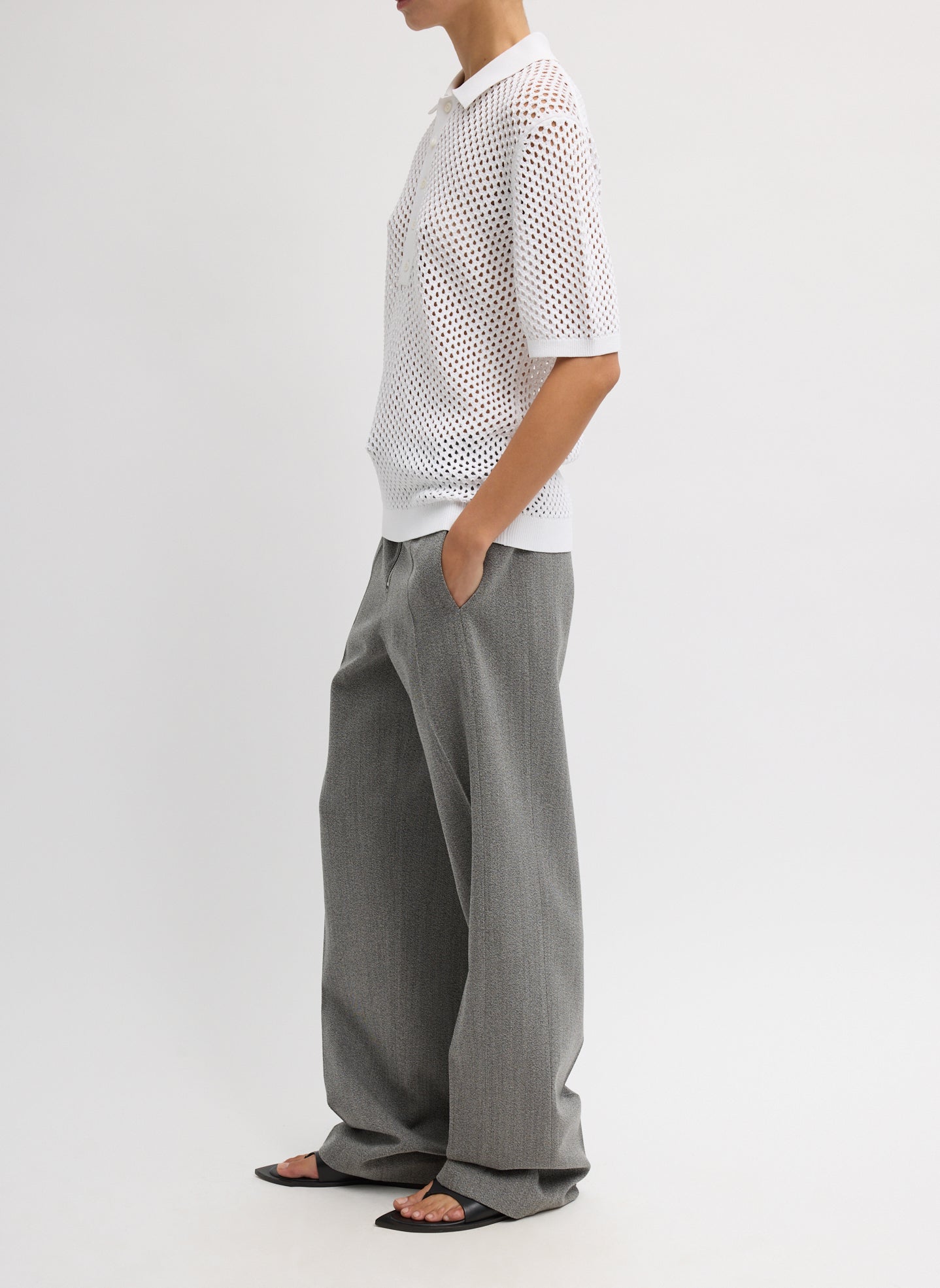 Crochet Netting Slim Polo | Tibi White