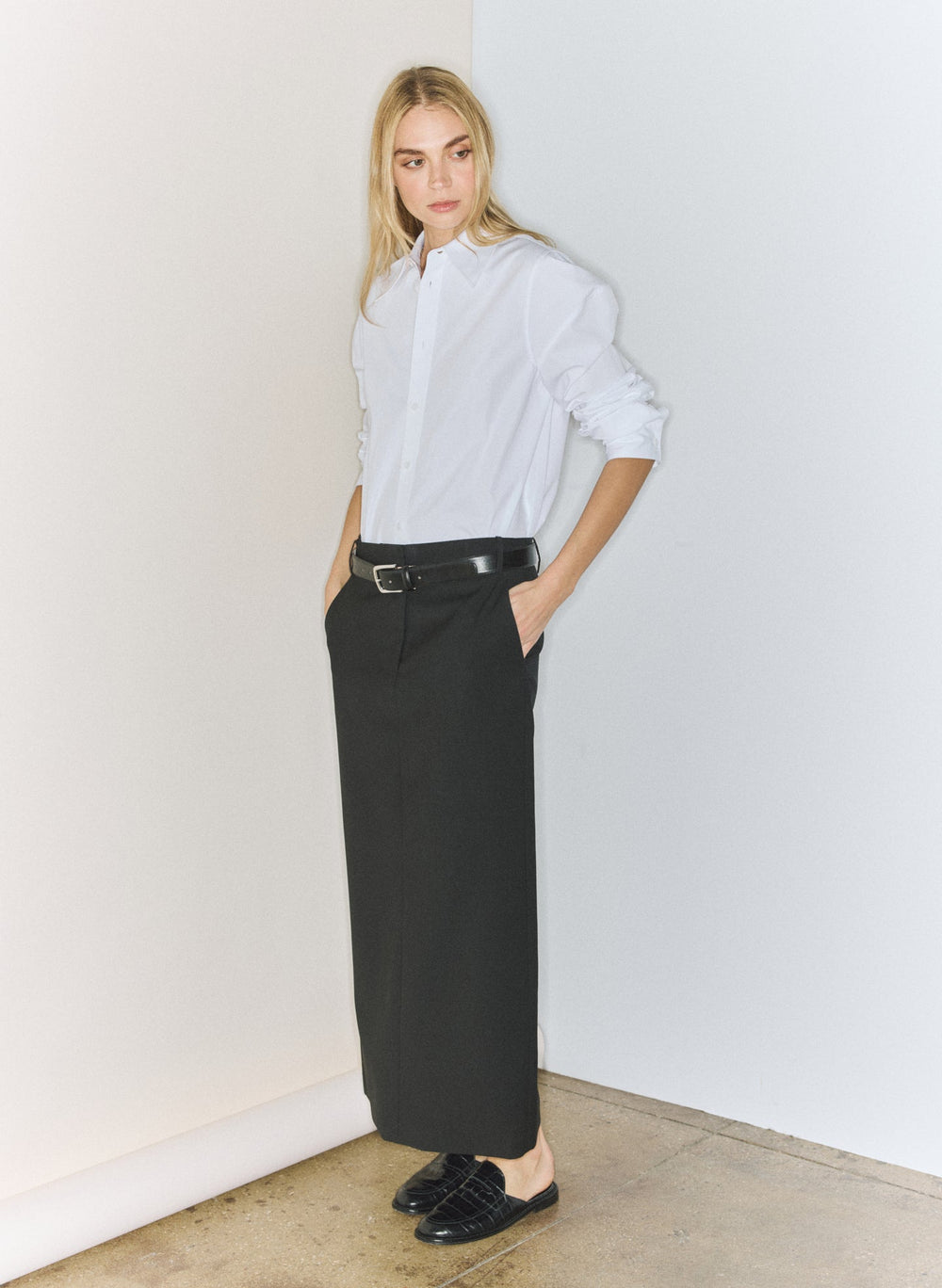 Compact Eco Poplin Hinged Shirt | Tibi White
