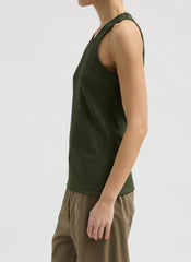 Stretch Luxe Ribbed Tank Top | Tibi Dark Moss