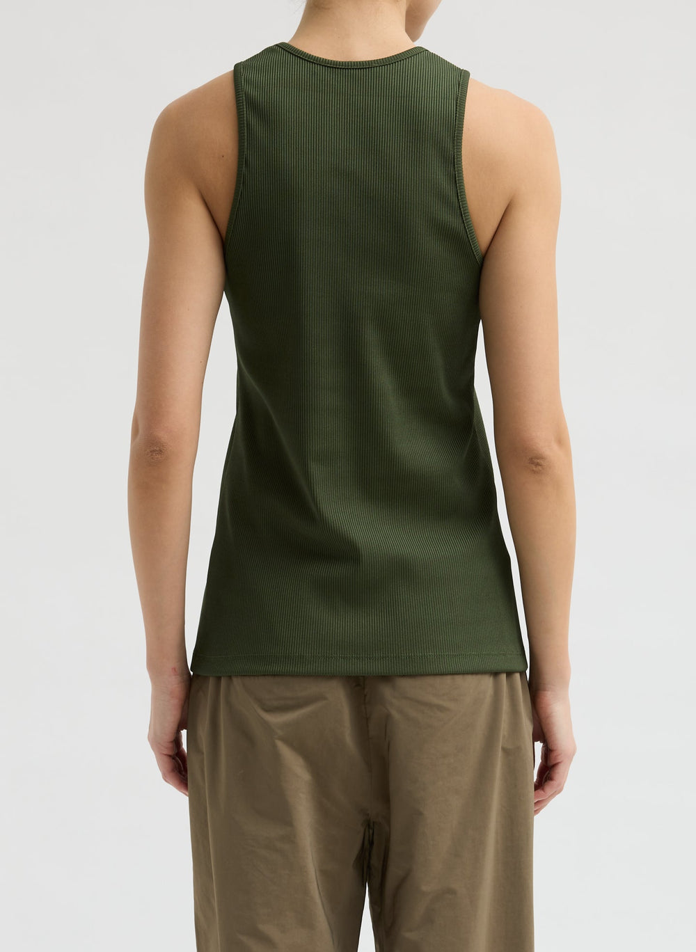 Stretch Luxe Ribbed Tank Top | Tibi Dark Moss