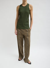 Stretch Luxe Ribbed Tank Top | Tibi Dark Moss