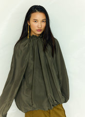 Italian Sporty Nylon Shirred Anorak Top | Tibi Dark Hazelnut