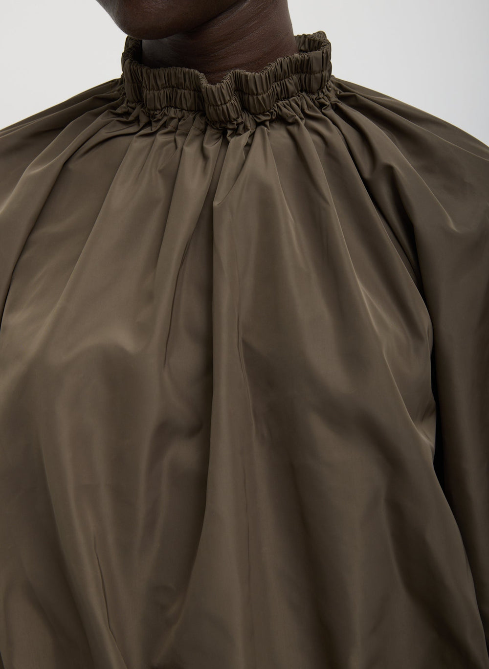 Italian Sporty Nylon Shirred Anorak Top | Tibi Dark Hazelnut