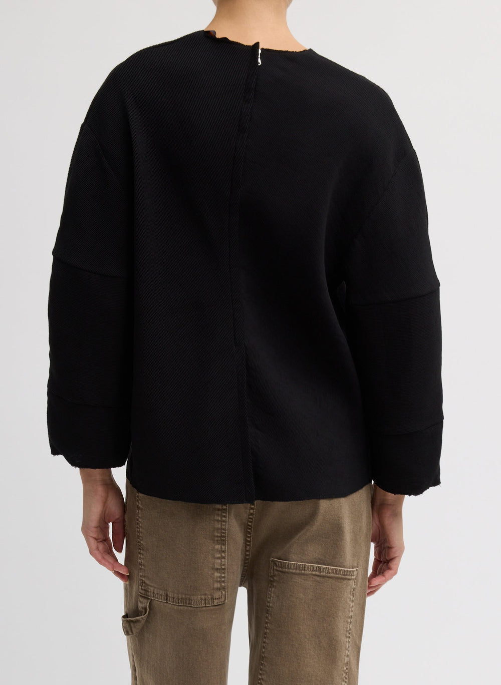 Viscose Plisse Hinged Long Sleeve Top | Tibi Black