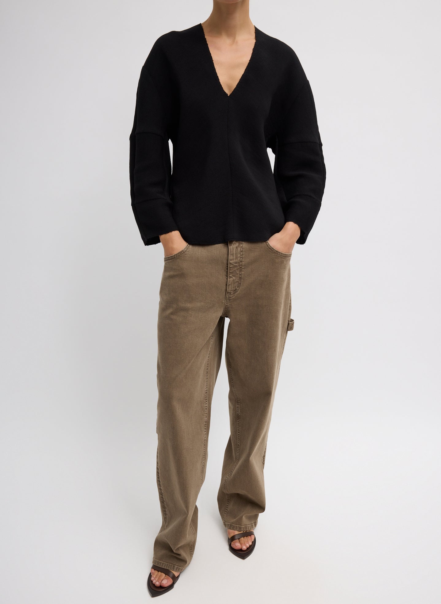 Viscose Plisse Hinged Long Sleeve Top | Tibi Black