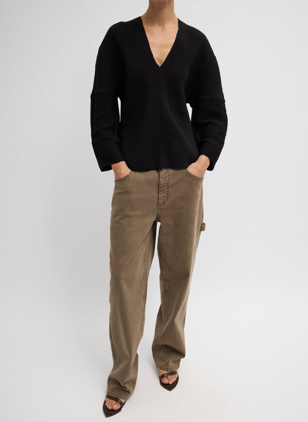 Viscose Plisse Hinged Long Sleeve Top | Tibi Black