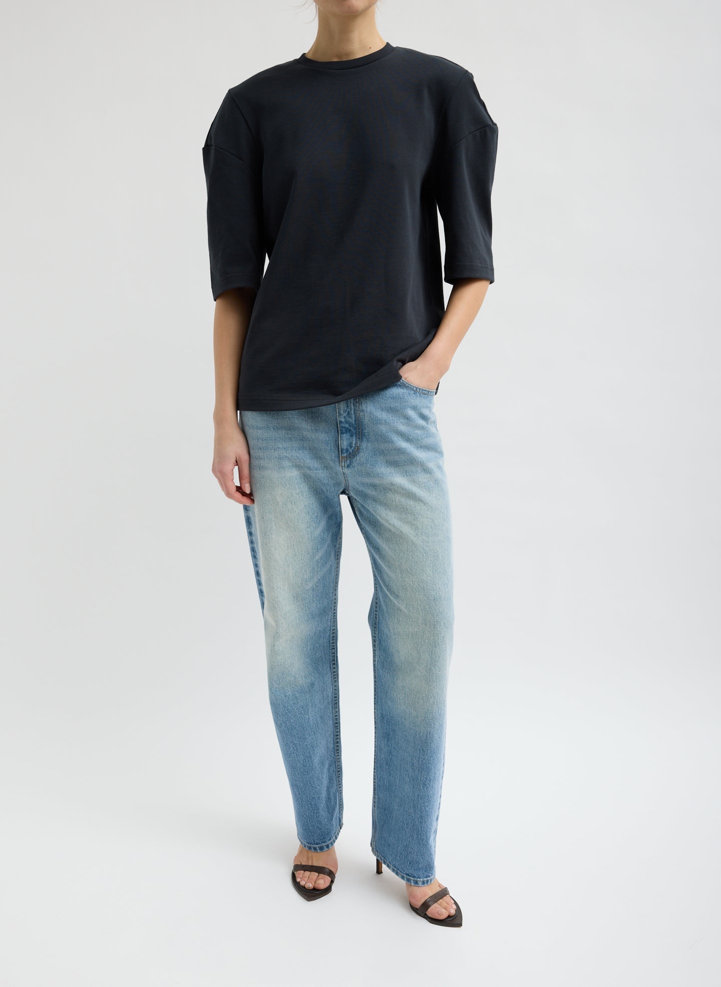 Perfect Hinged Sleeve T-Shirt | Tibi Black
