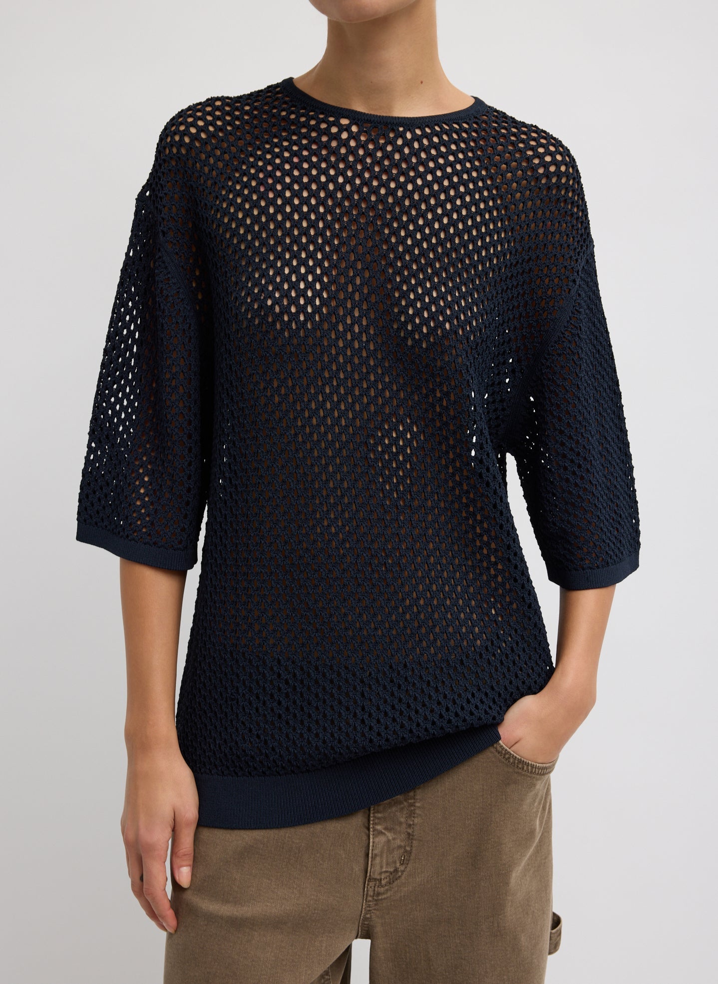 Crochet Netting Oversized Easy T-Shirt | Tibi Navy