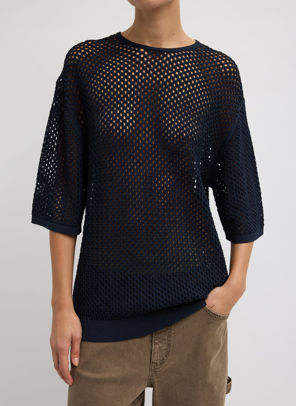 Crochet Netting Oversized Easy T-Shirt | Tibi Navy