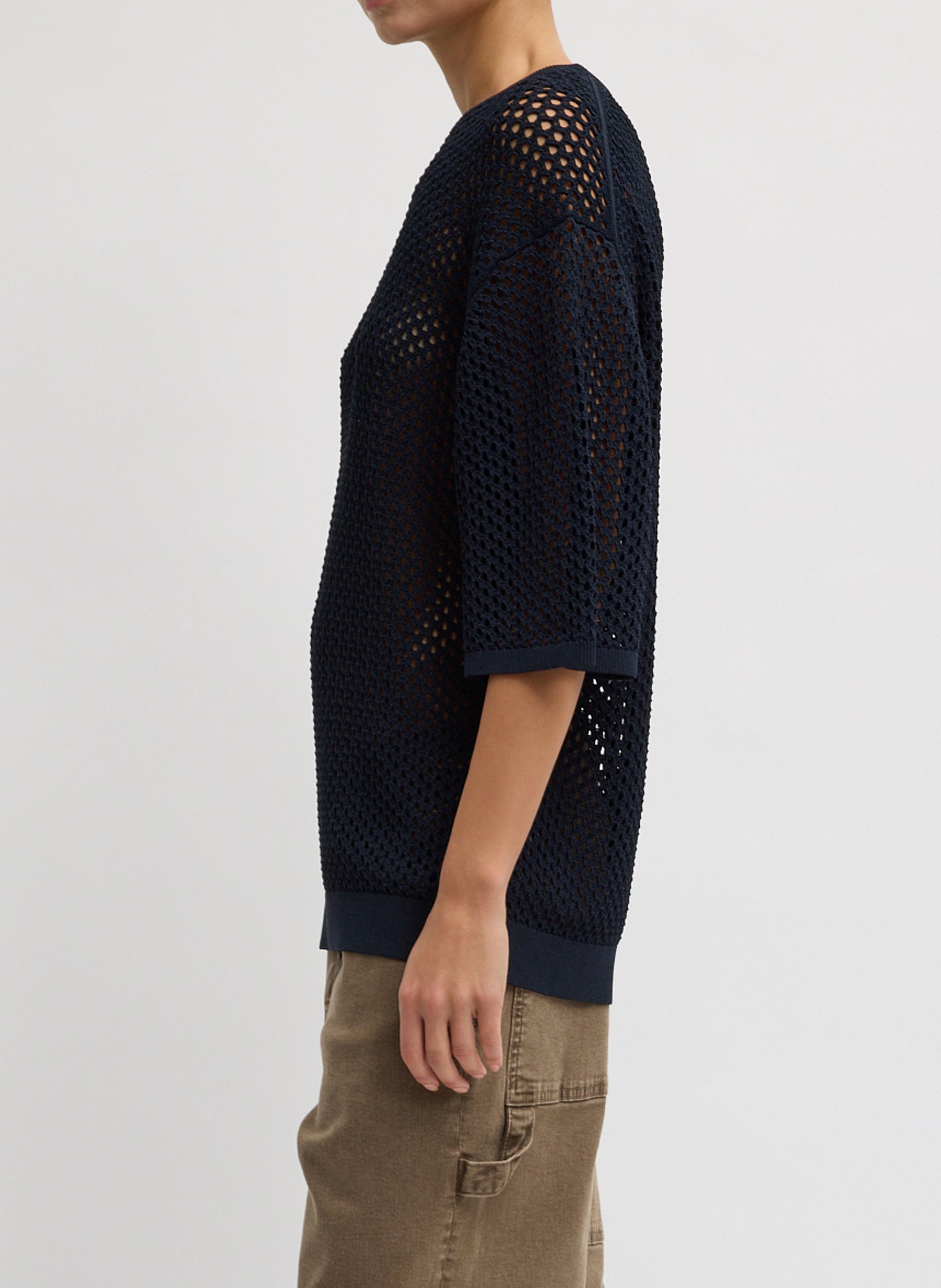 Crochet Netting Oversized Easy T-Shirt | Tibi Navy