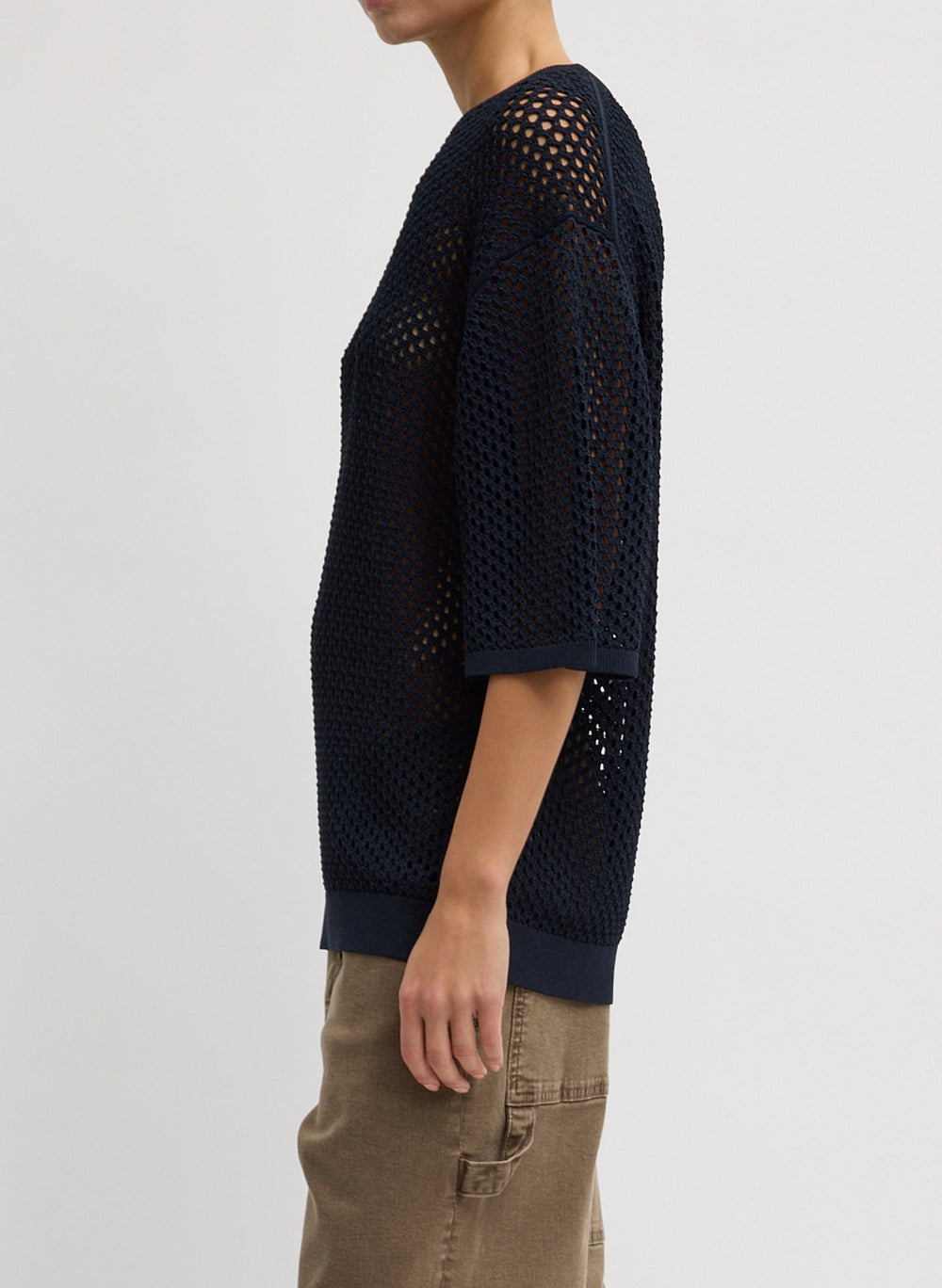 Crochet Netting Oversized Easy T-Shirt | Tibi Navy