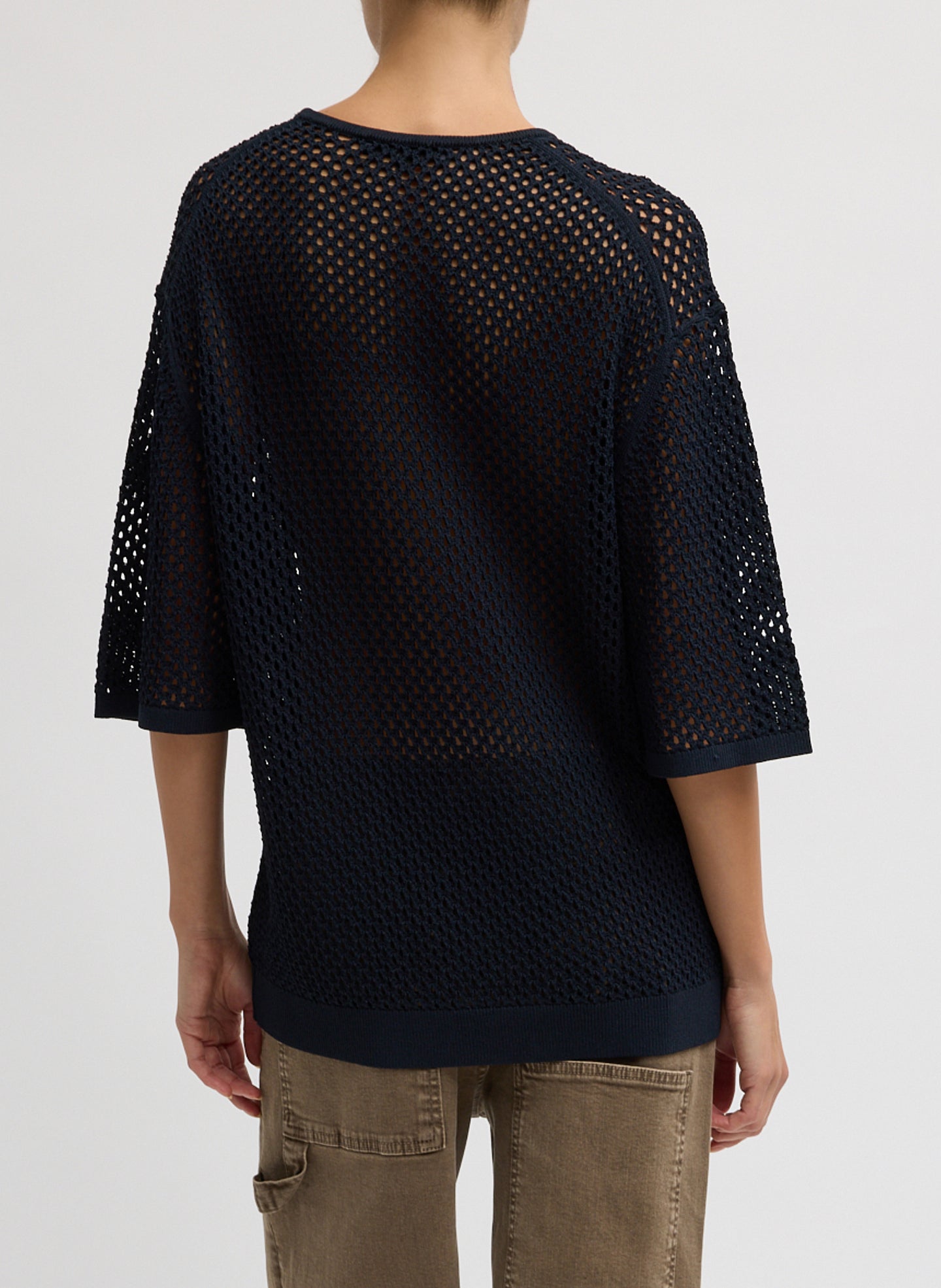 Crochet Netting Oversized Easy T-Shirt | Tibi Navy