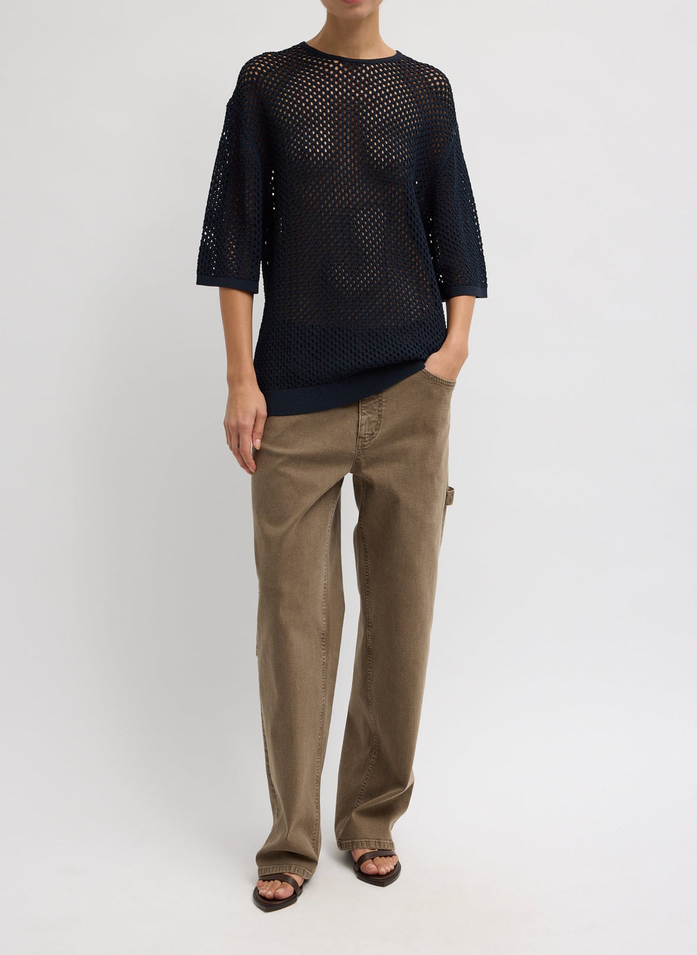 Crochet Netting Oversized Easy T-Shirt | Tibi Navy