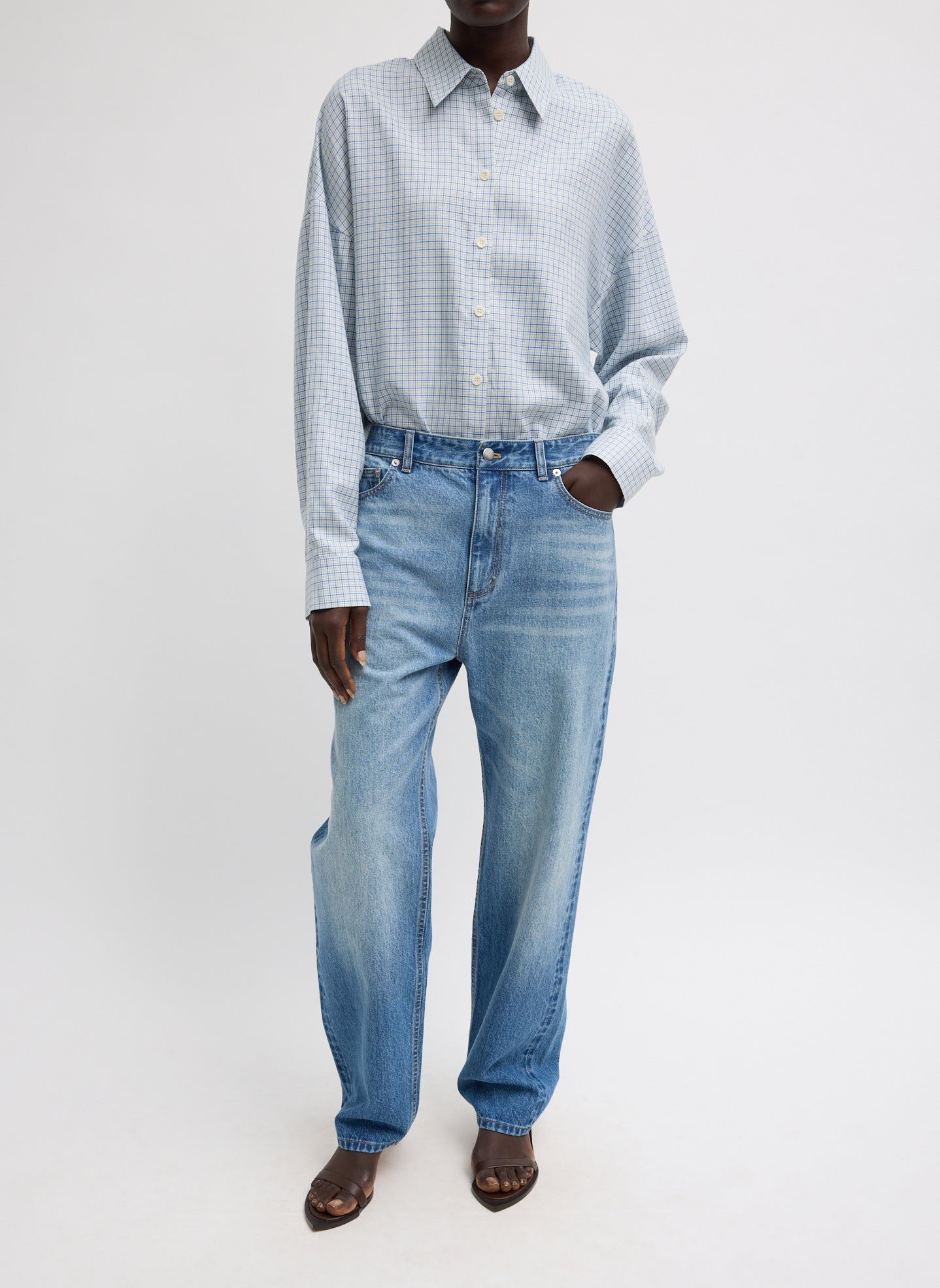 Linus Check Oversized Shirt | Tibi Blue Multi