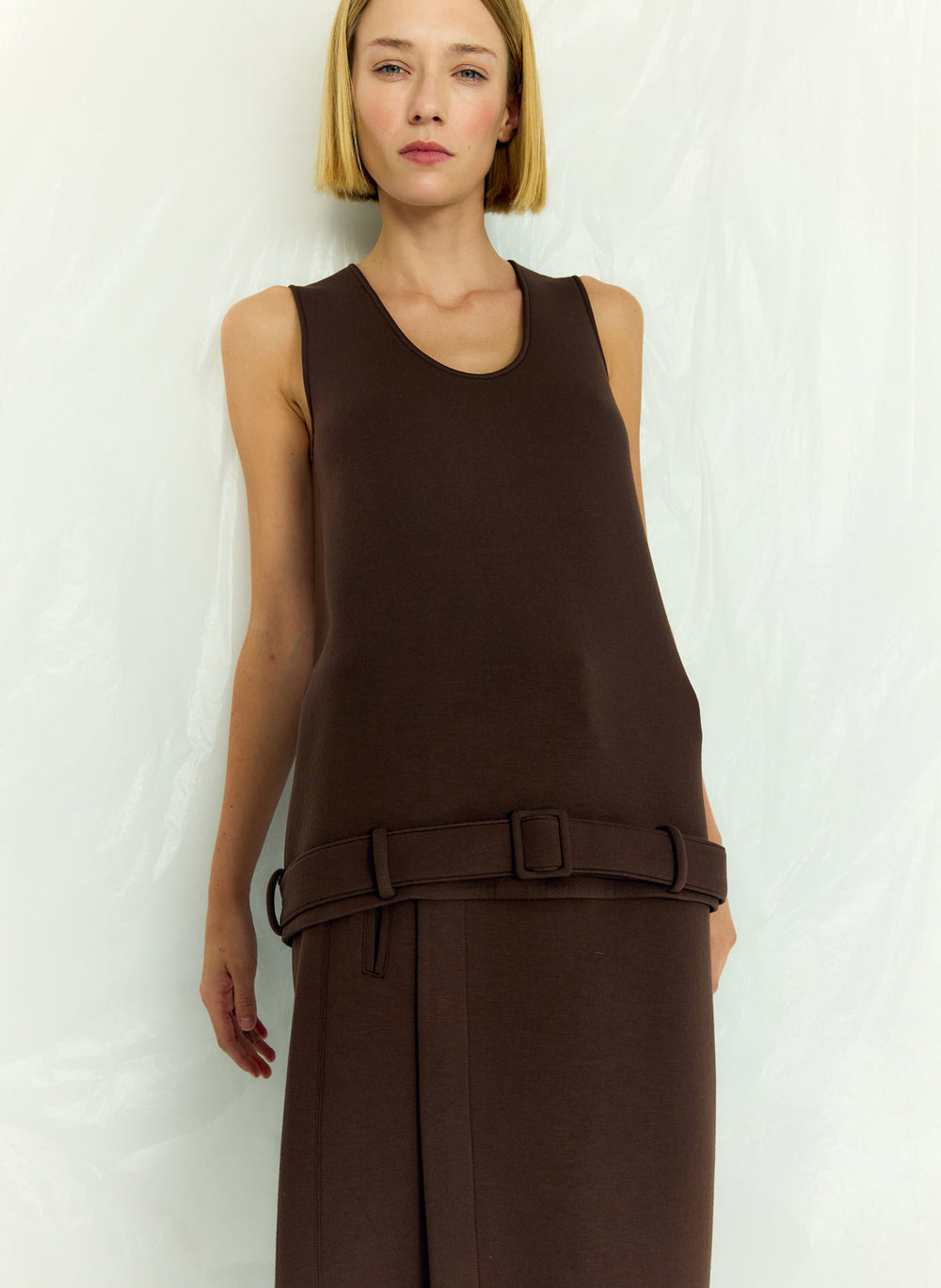 Bonded Viscose Tank Top | Tibi Brown