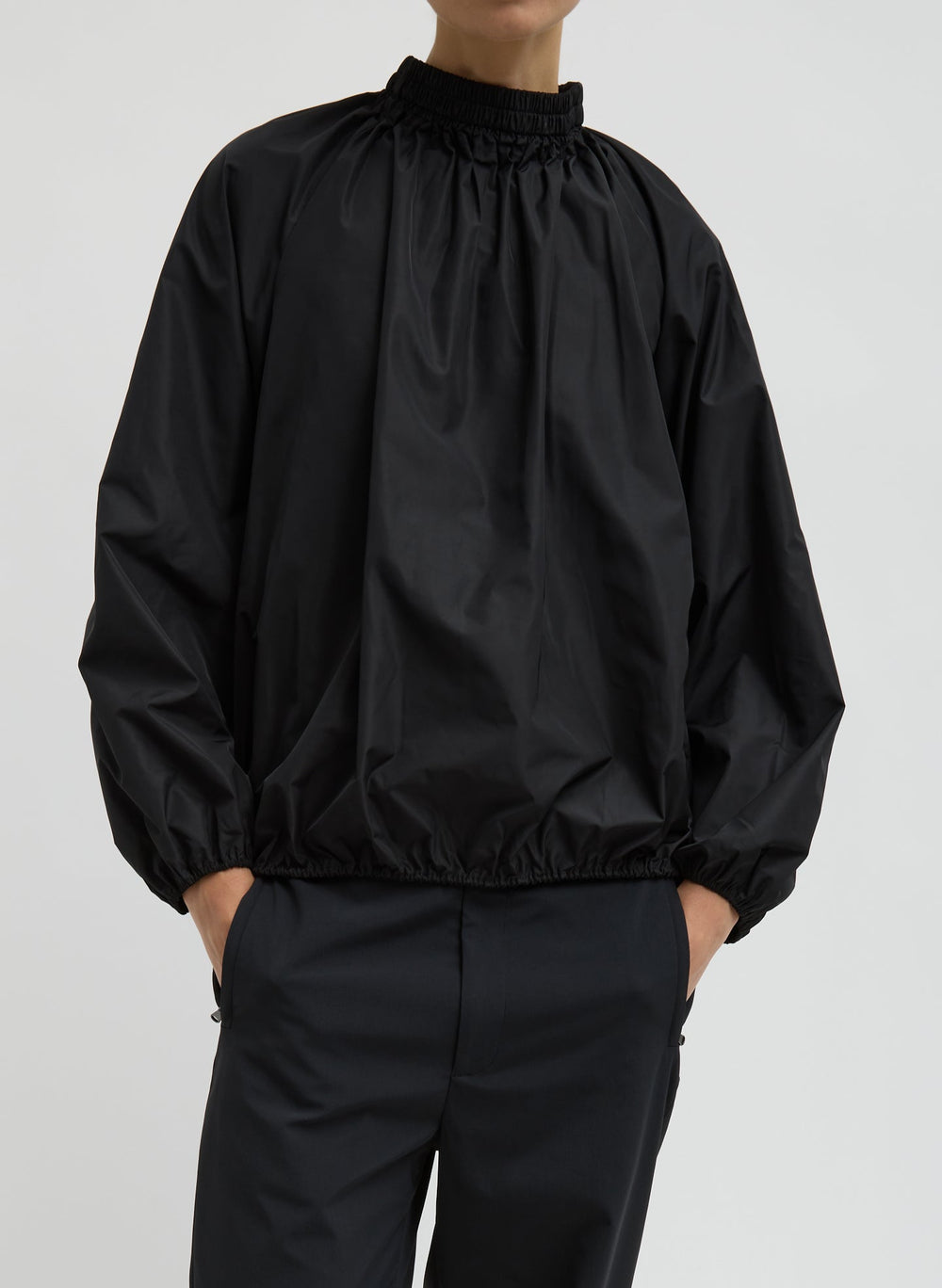 Italian Sporty Nylon Shirred Anorak Top | Tibi Black