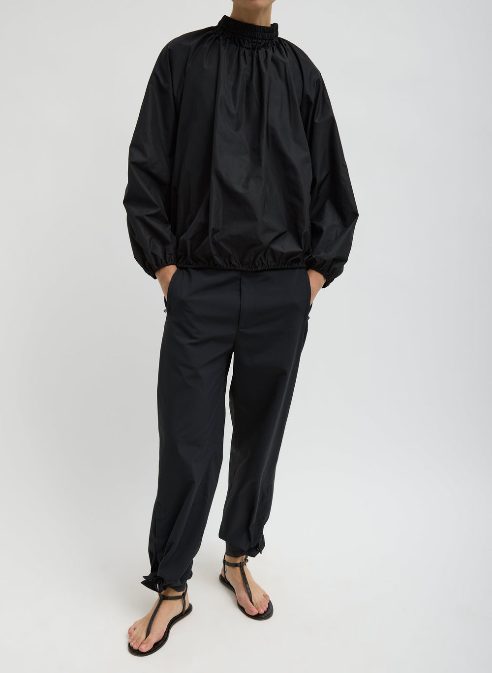Italian Sporty Nylon Shirred Anorak Top | Tibi Black