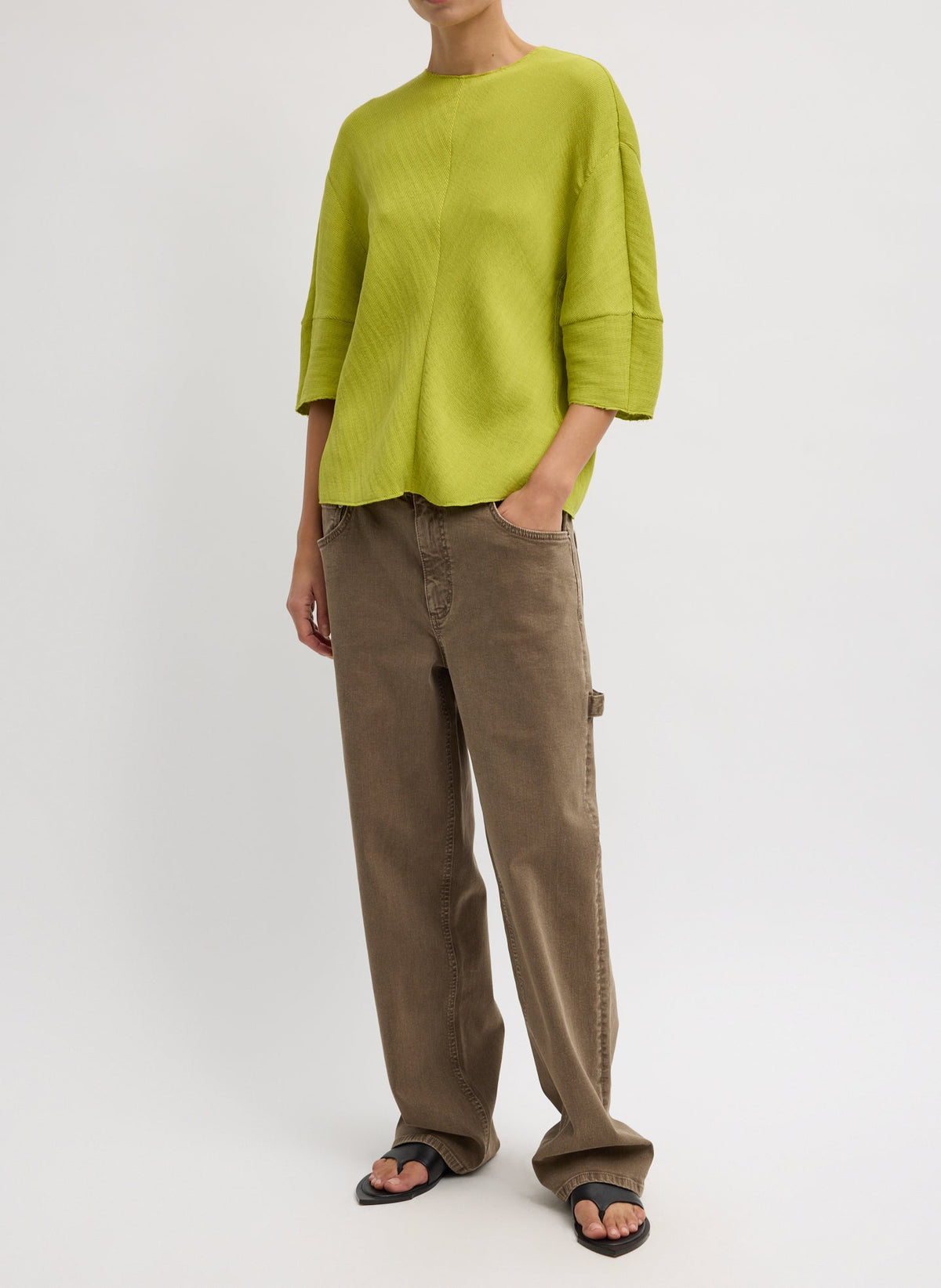 Viscose Plisse Hinged Short Sleeve Top | Tibi Pea Pod