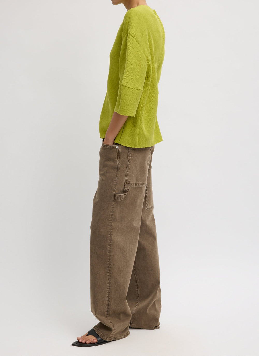 Viscose Plisse Hinged Short Sleeve Top | Tibi Pea Pod