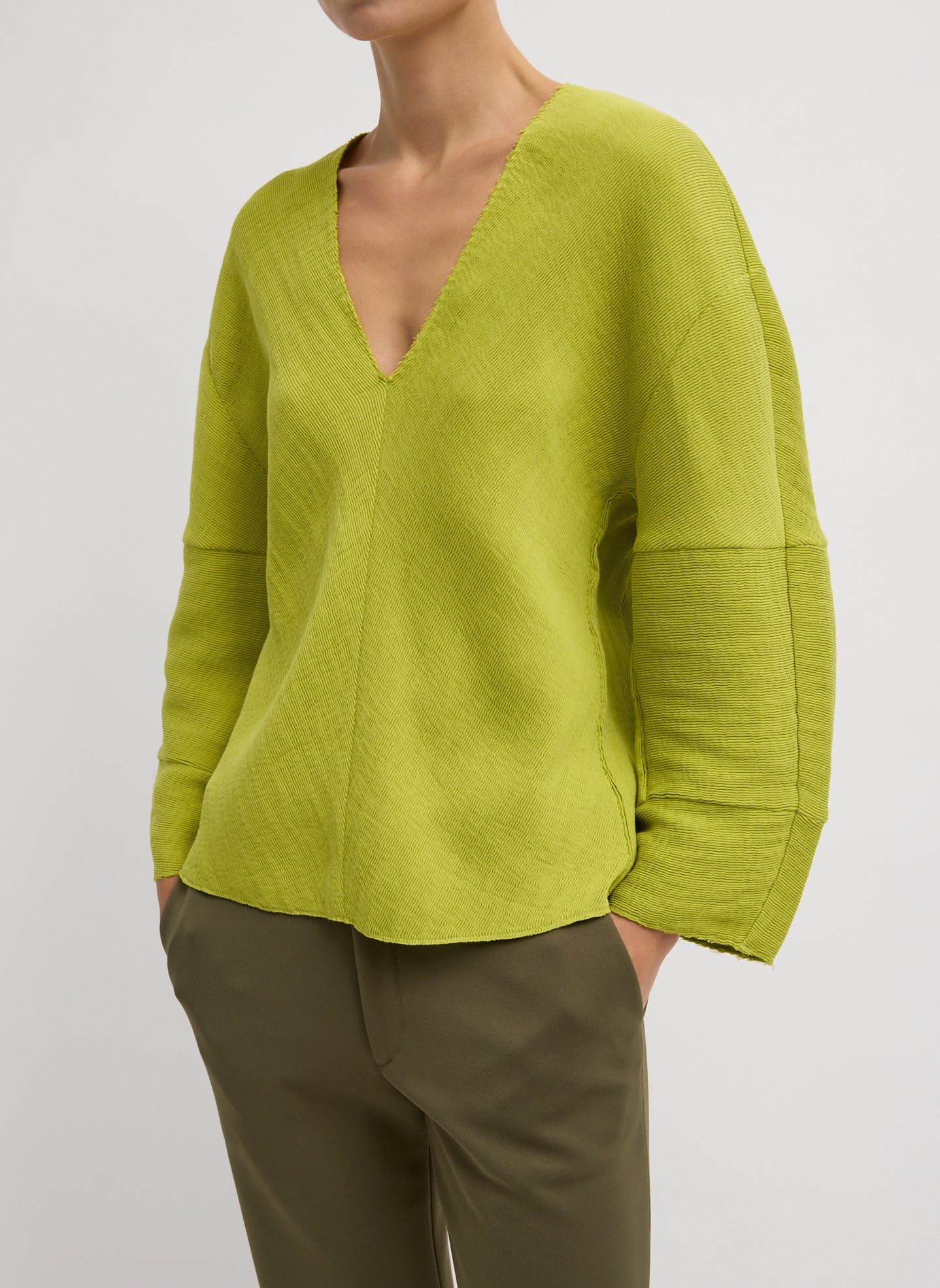 Viscose Plisse Hinged Long Sleeve Top | Tibi Pea Pod