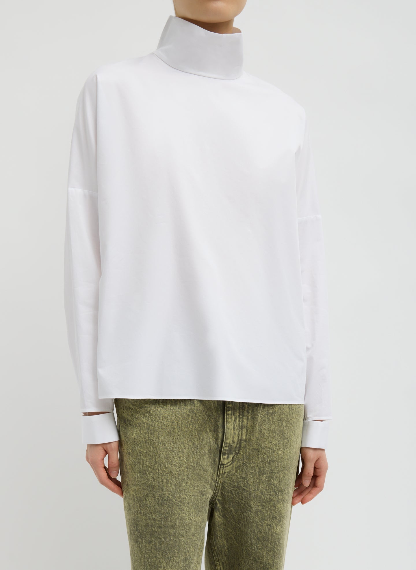 Eco Poplin Funnel Neck Dolman Top | Tibi White