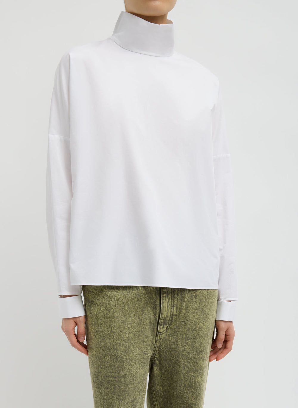 Eco Poplin Funnel Neck Dolman Top | Tibi White