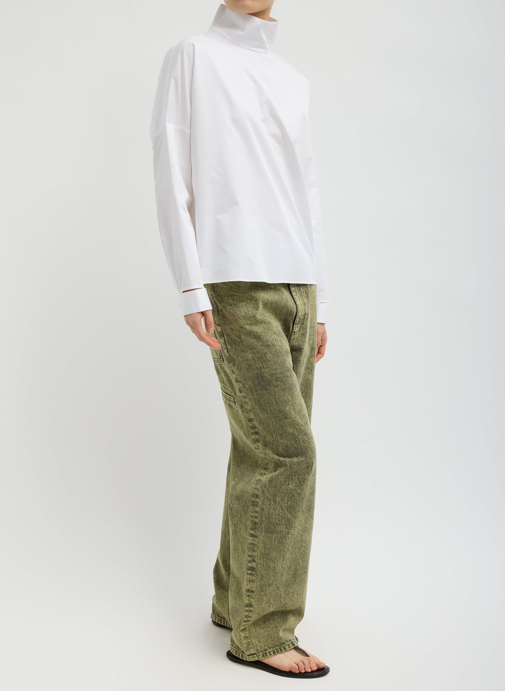 Eco Poplin Funnel Neck Dolman Top | Tibi White