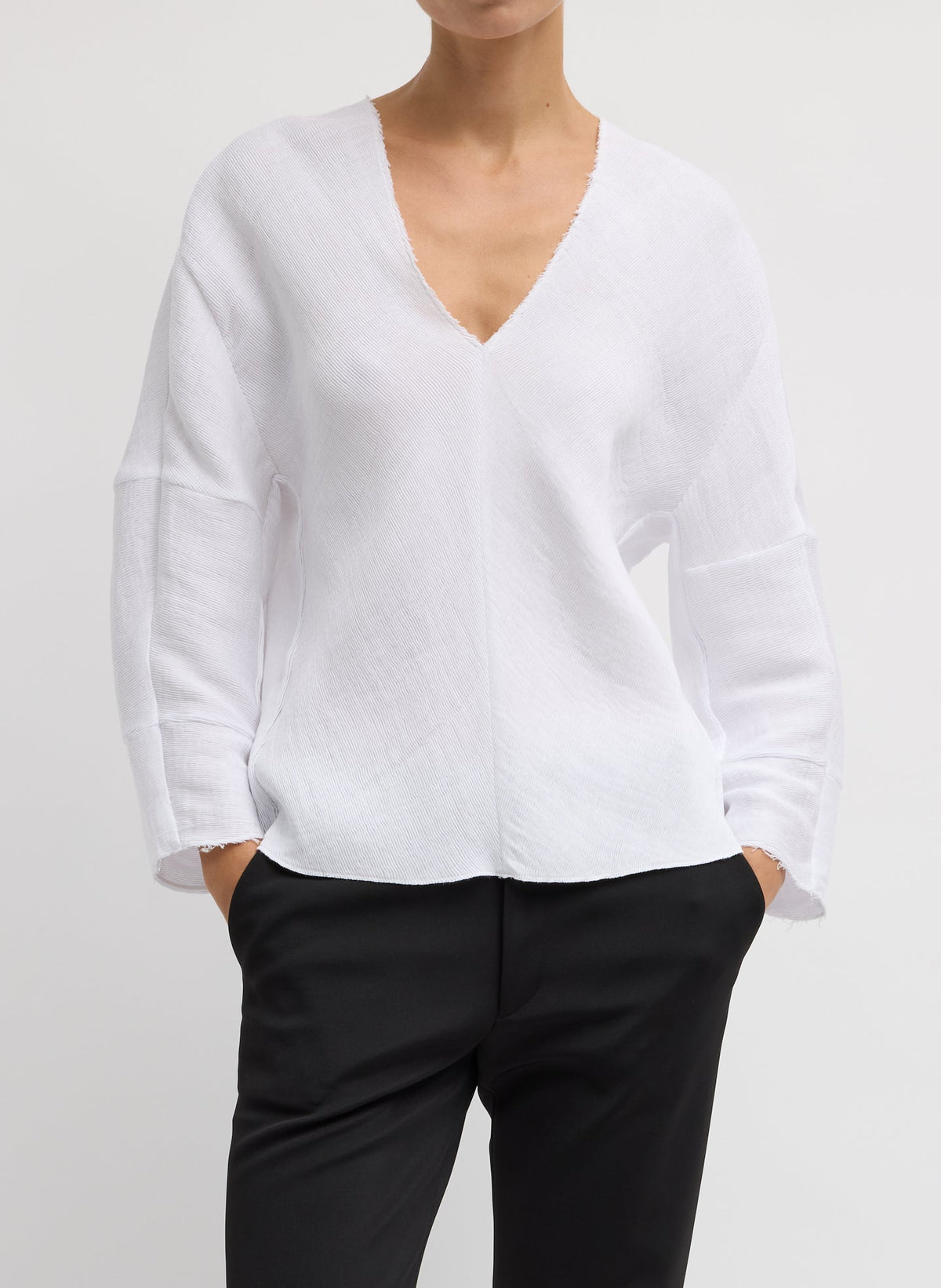 Viscose Plisse Hinged Long Sleeve Top | Tibi White