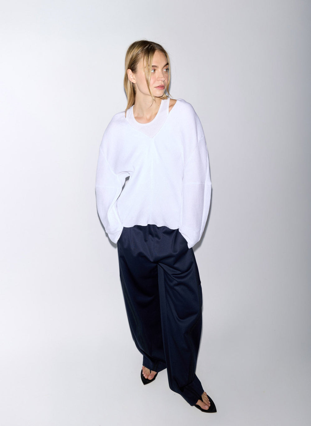Viscose Plisse Hinged Long Sleeve Top | Tibi White