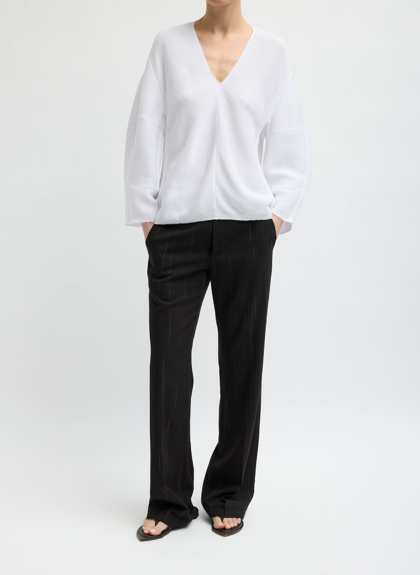 Viscose Plisse Hinged Long Sleeve Top | Tibi White